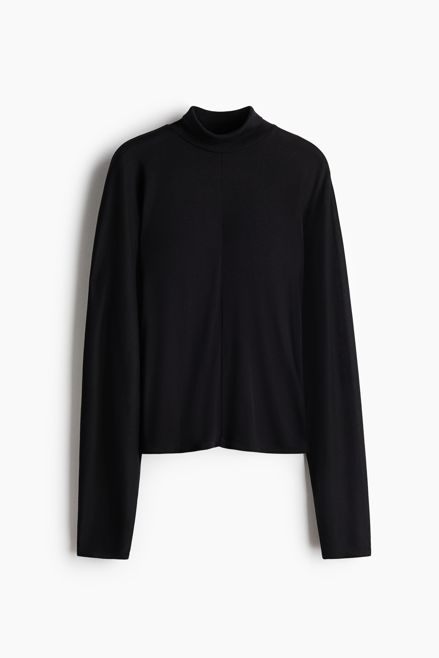 Batwing-sleeved turtleneck top - Black/Cream - 1