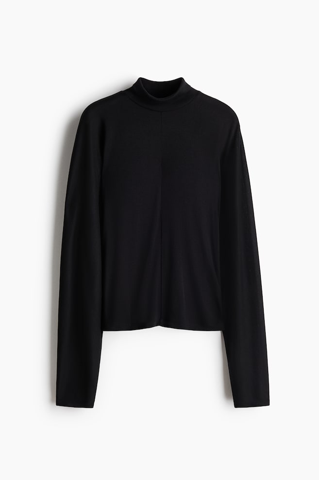 Shirt mit Turtleneck und Fledermausärmeln - Schwarz/Cremefarben - 1