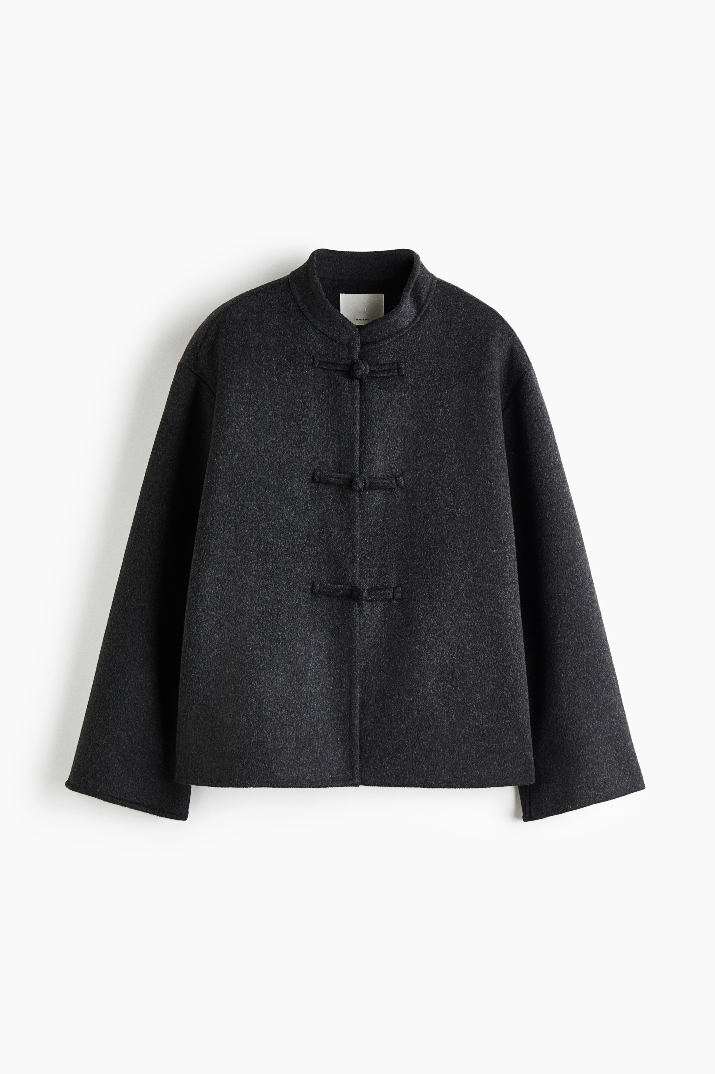 Wool-blend tie-detail jacket - Dark grey/Light beige