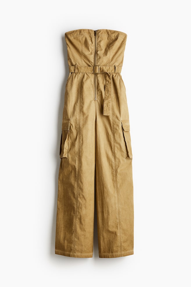 Belted bandeau jumpsuit - Beige - 1