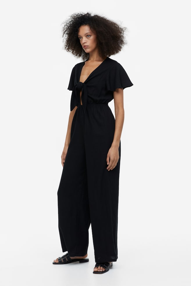 Linen-blend jumpsuit - Black/Green/Palm trees - 6