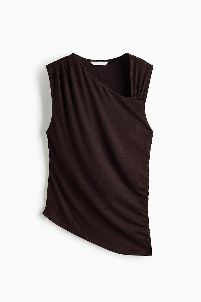 Draped Asymmetric Top - Dark brown/Light yellow/Cream - 1