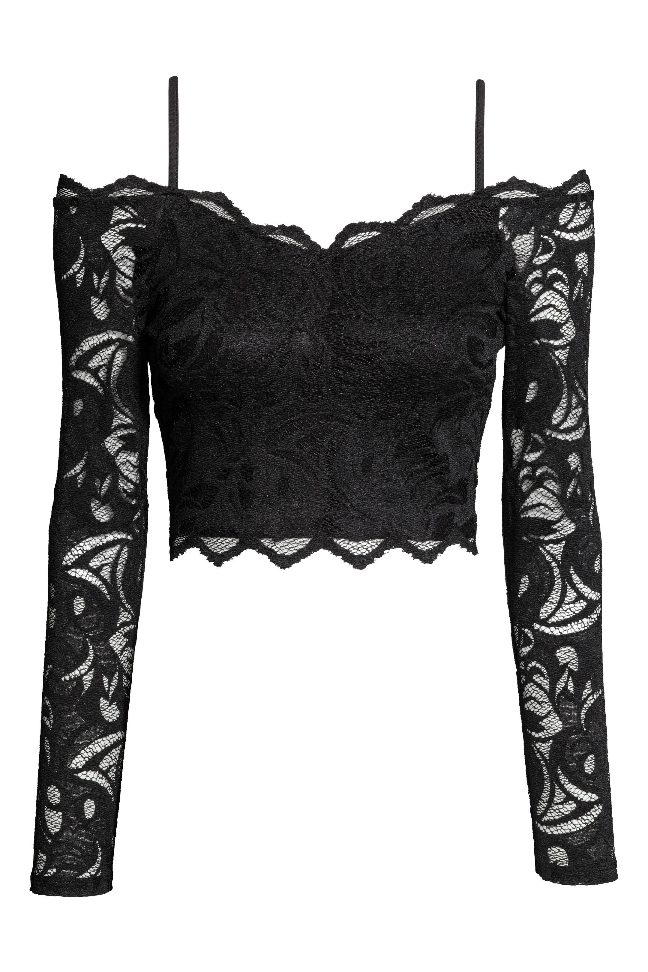 Agrandir l'image: Crop top en dentelle - Noir - FEMME | H&M FR 1