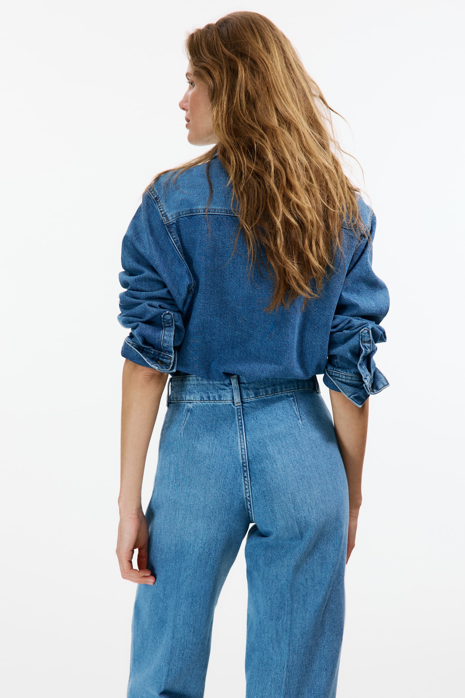 Wide High Waist Jeans - כחול ג'ינס בהיר/לבן/כחול ג'ינס כהה/כחול ג'ינס - 4