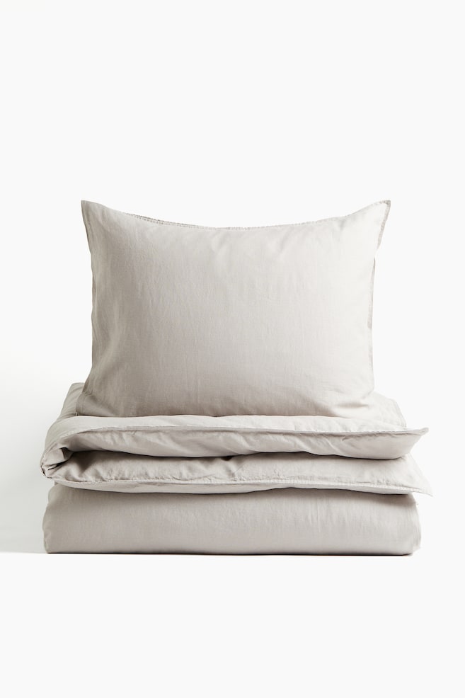 Linen-blend single duvet cover set - Mole - 1