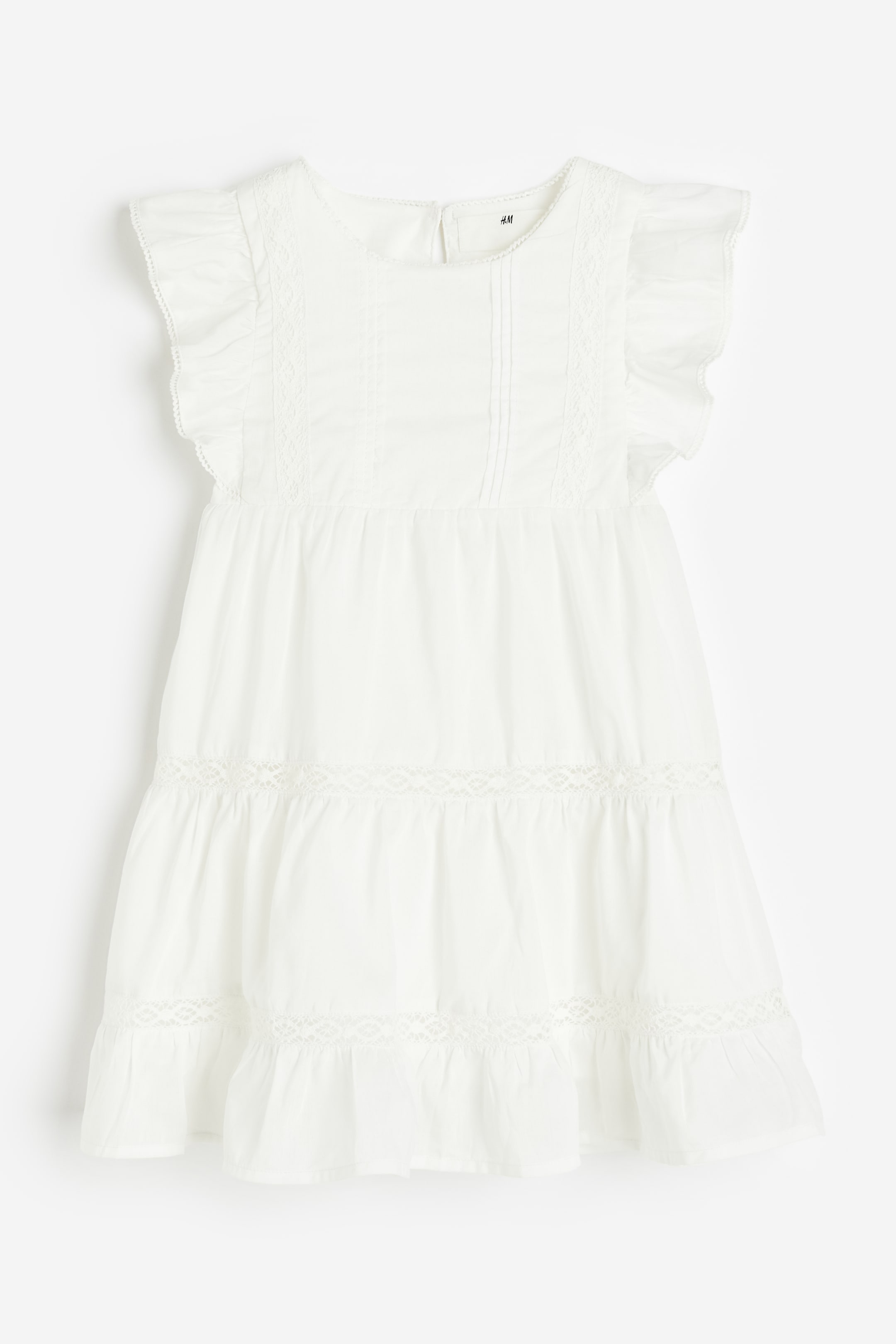 Flounced lace-detail dress - Round neck - Short sleeve - White - Kids ...