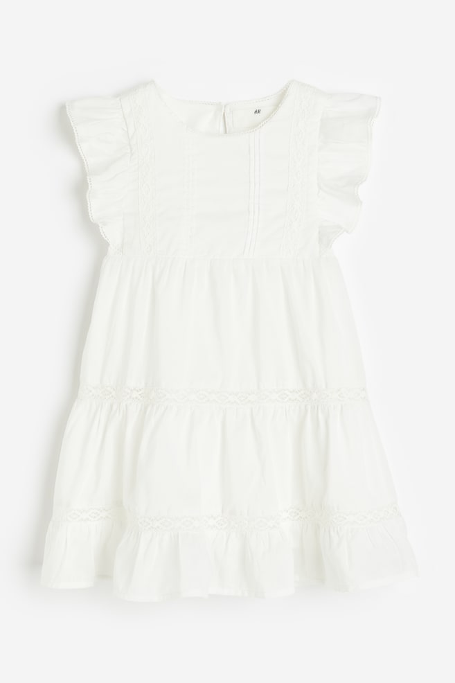 Flounced lace-detail dress - White/Light blue - 1