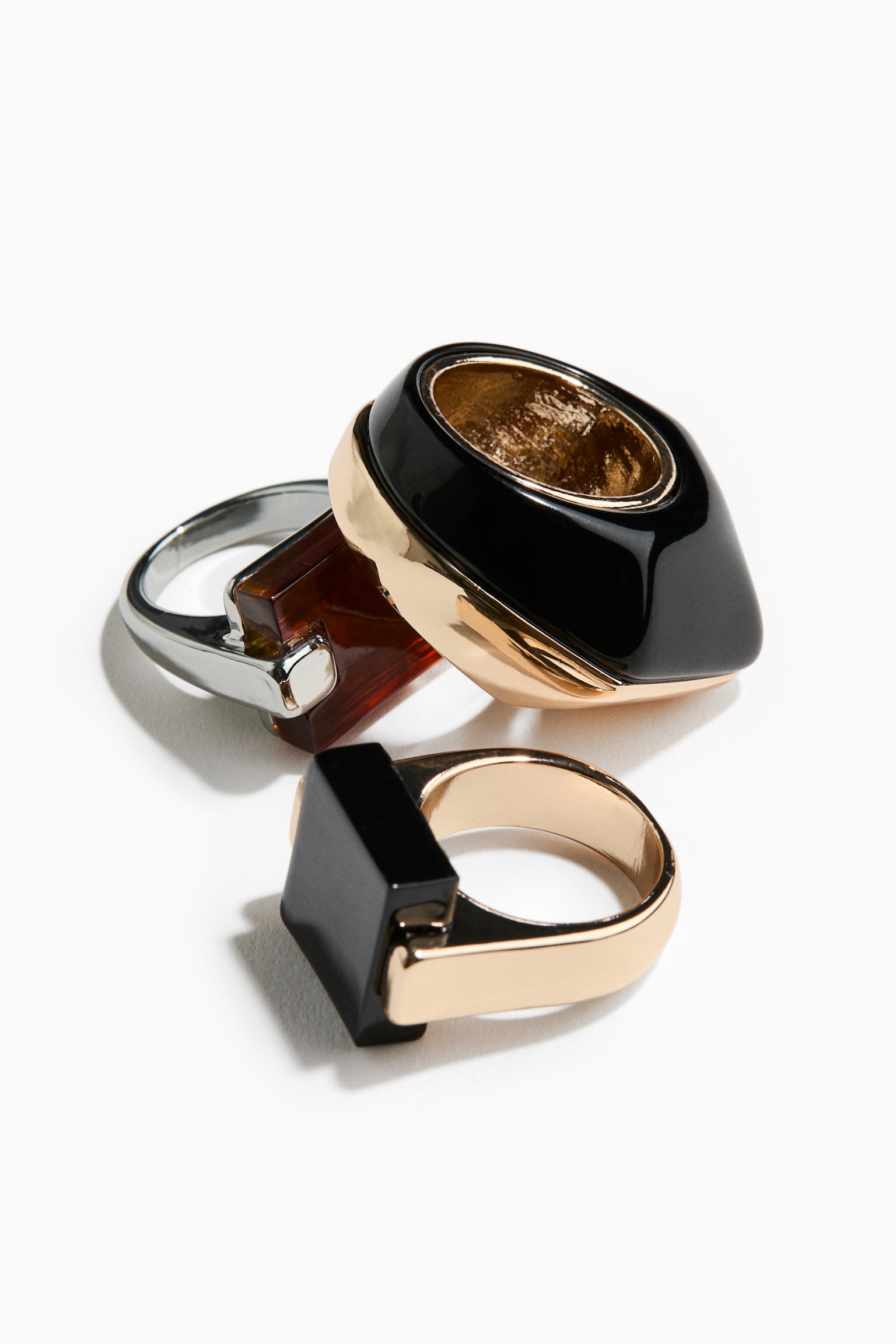 3-pack statement rings - Gold-coloured/Black - 2