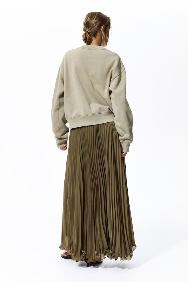 Sheer Pleated Skirt - Khaki green - 5