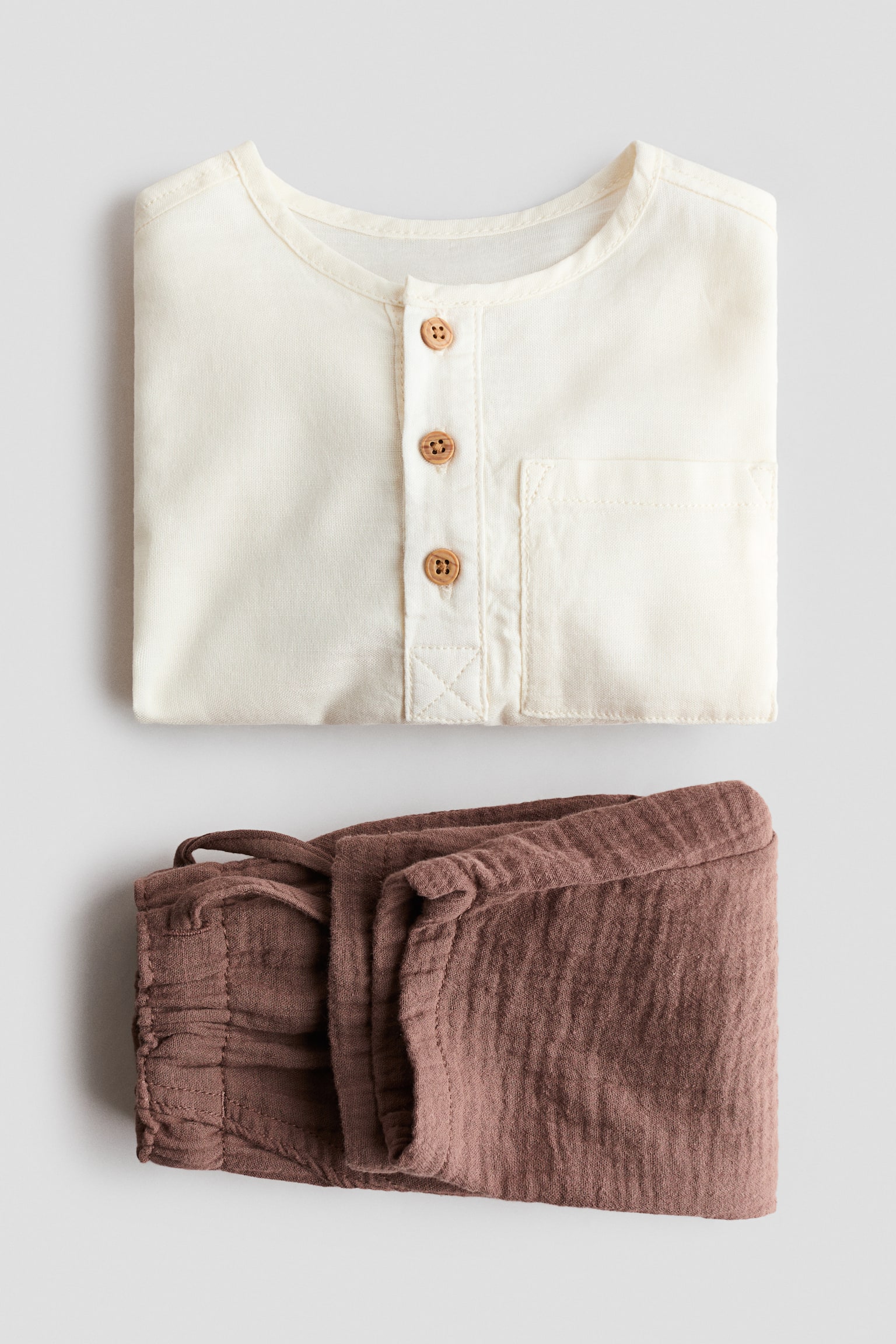 Детские комплекты H&M 2-Piece Cotton Set, цвет: Коричневый / Белый — фото 3