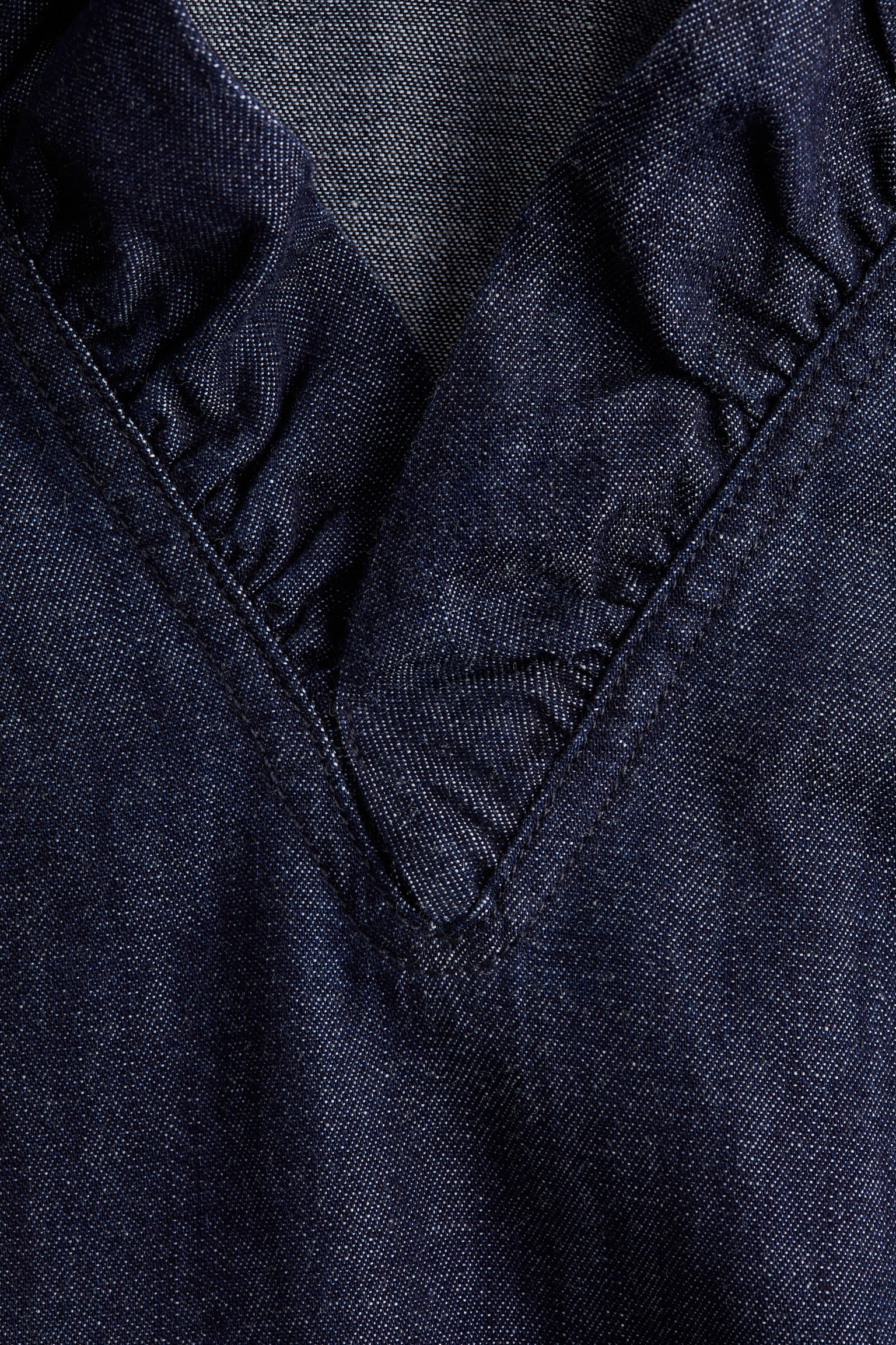 Džínová halenka s řaseným límečkem - Tmavý denim blue - 4