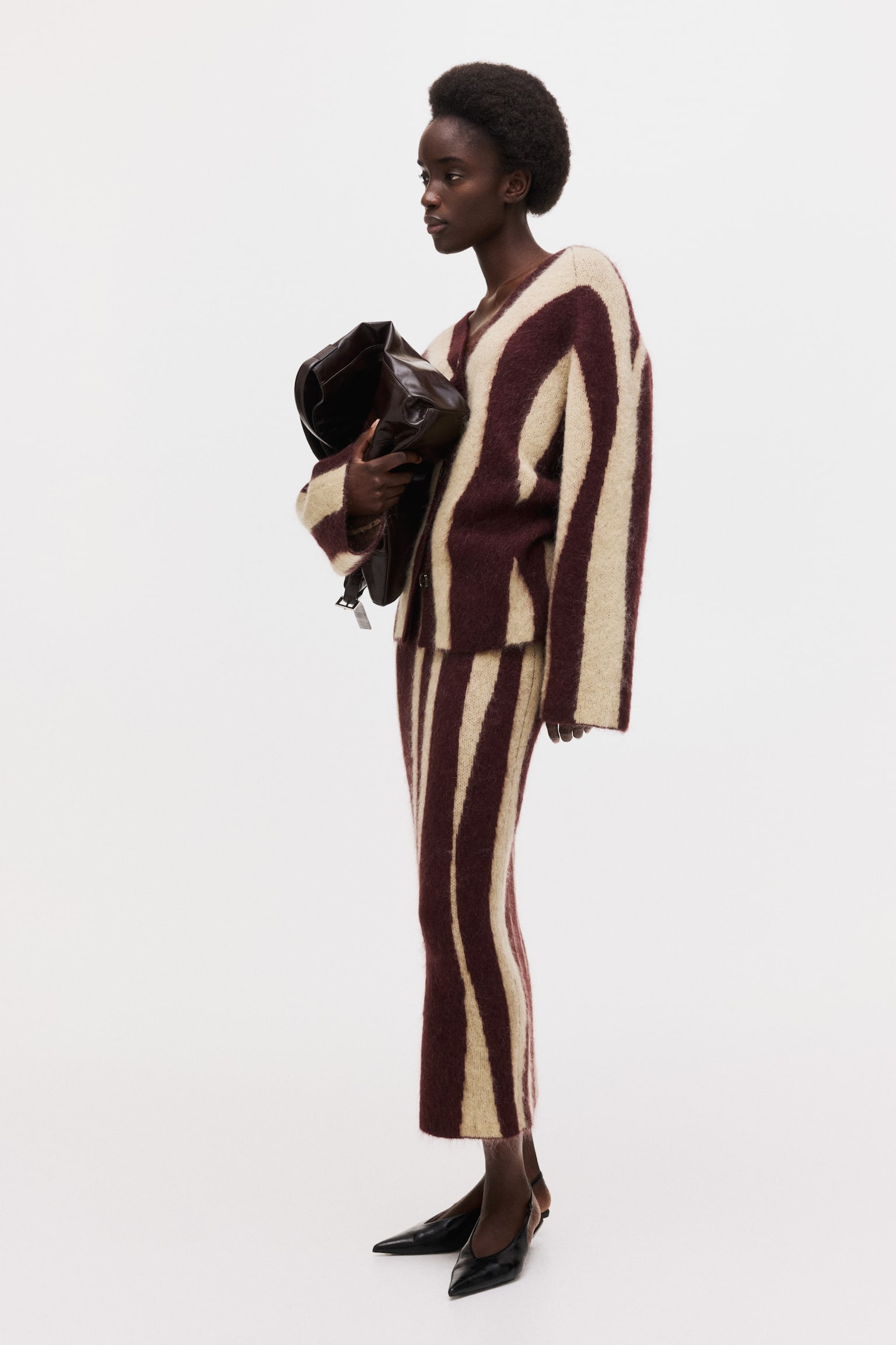 Jacquard-knit mohair-blend cardigan - Burgundy/Zebra print - 3