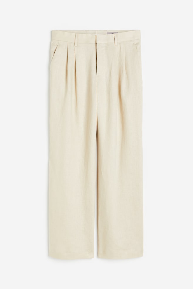 Loose Fit Linen trousers - Light beige/Black - 2