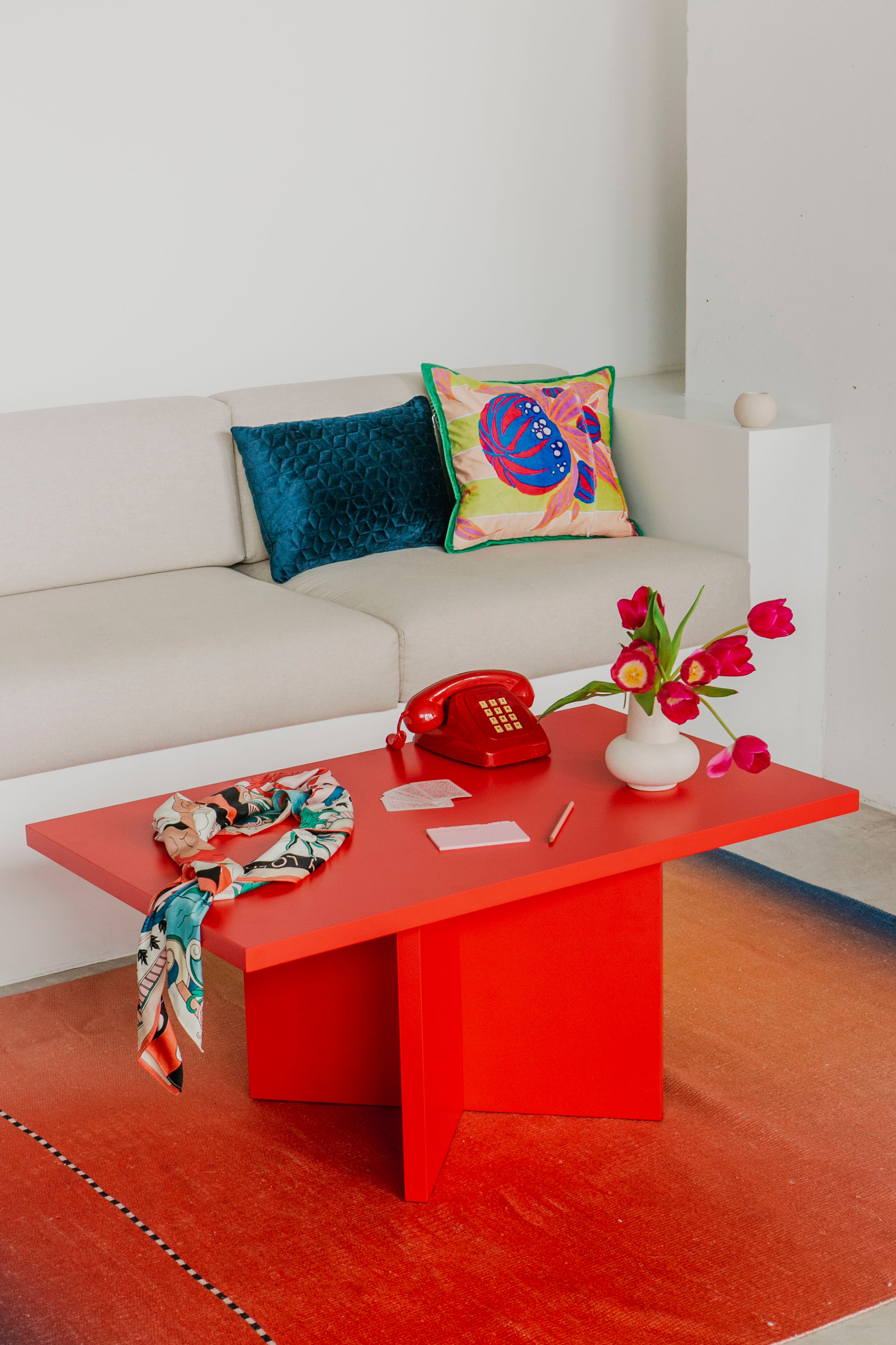Coffee Table With Laminated Top - Flame Red/Taupe/Prussian Blue/Cedar Green
