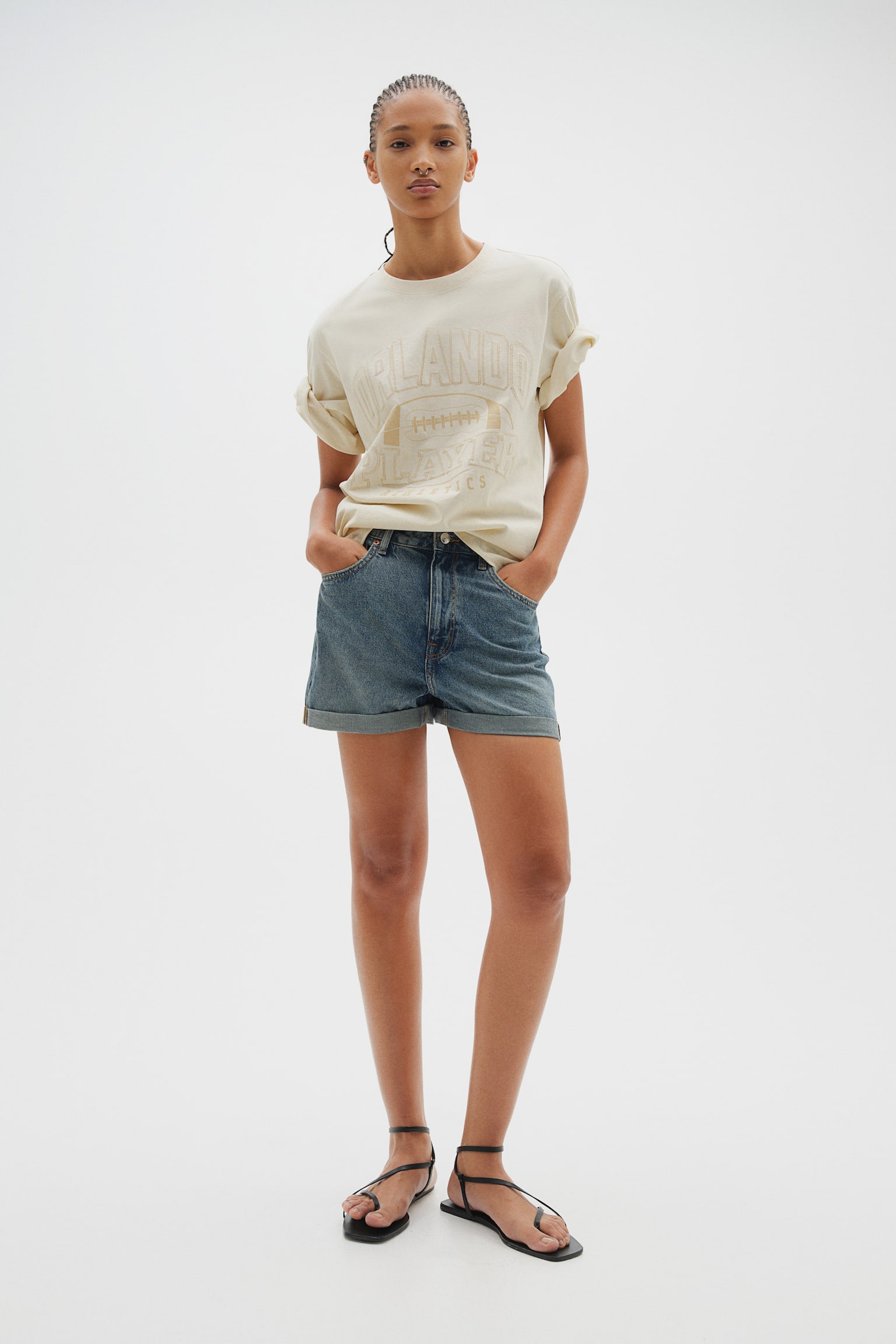 High-waisted denim shorts - Denim blue/Light denim blue/Denim grey/Denim blue/Black/Pale denim blue/Pale denim blue - 4