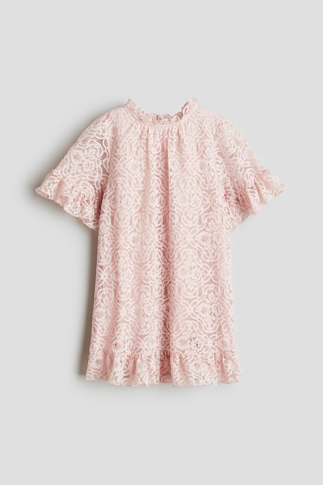 Frill Trim Lace Dress - Light pink/Cream/Light blue - 1