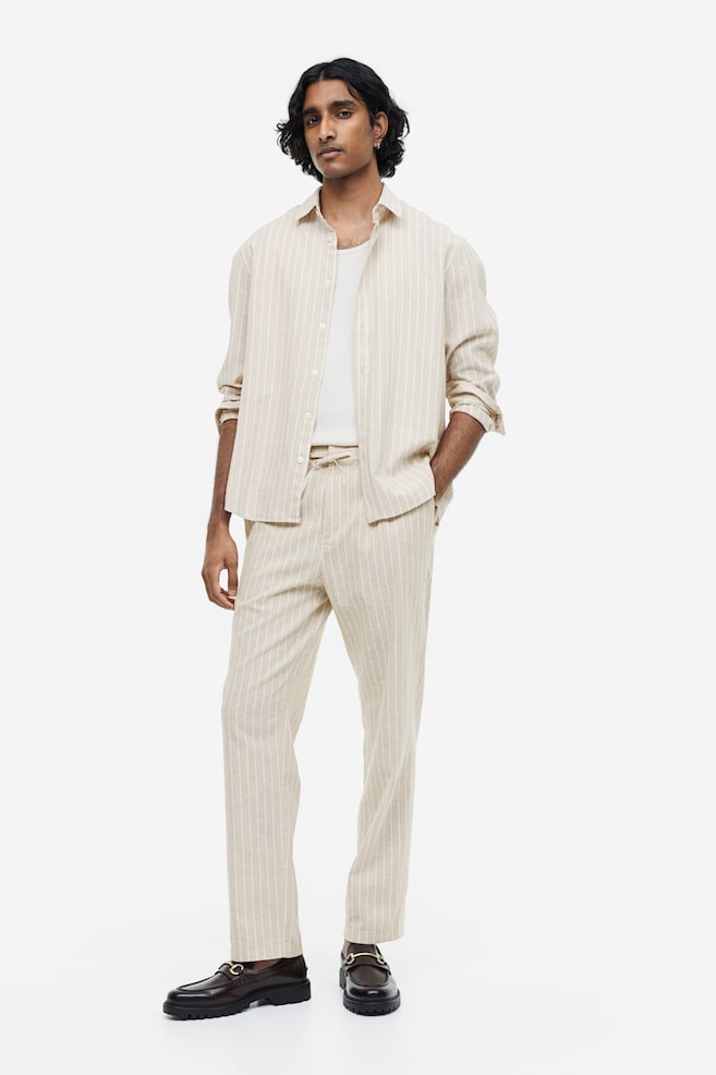 Regular Fit Linen-blend trousers - Light beige/Striped/Cream/Black/Beige/dc/dc/dc/dc - 1
