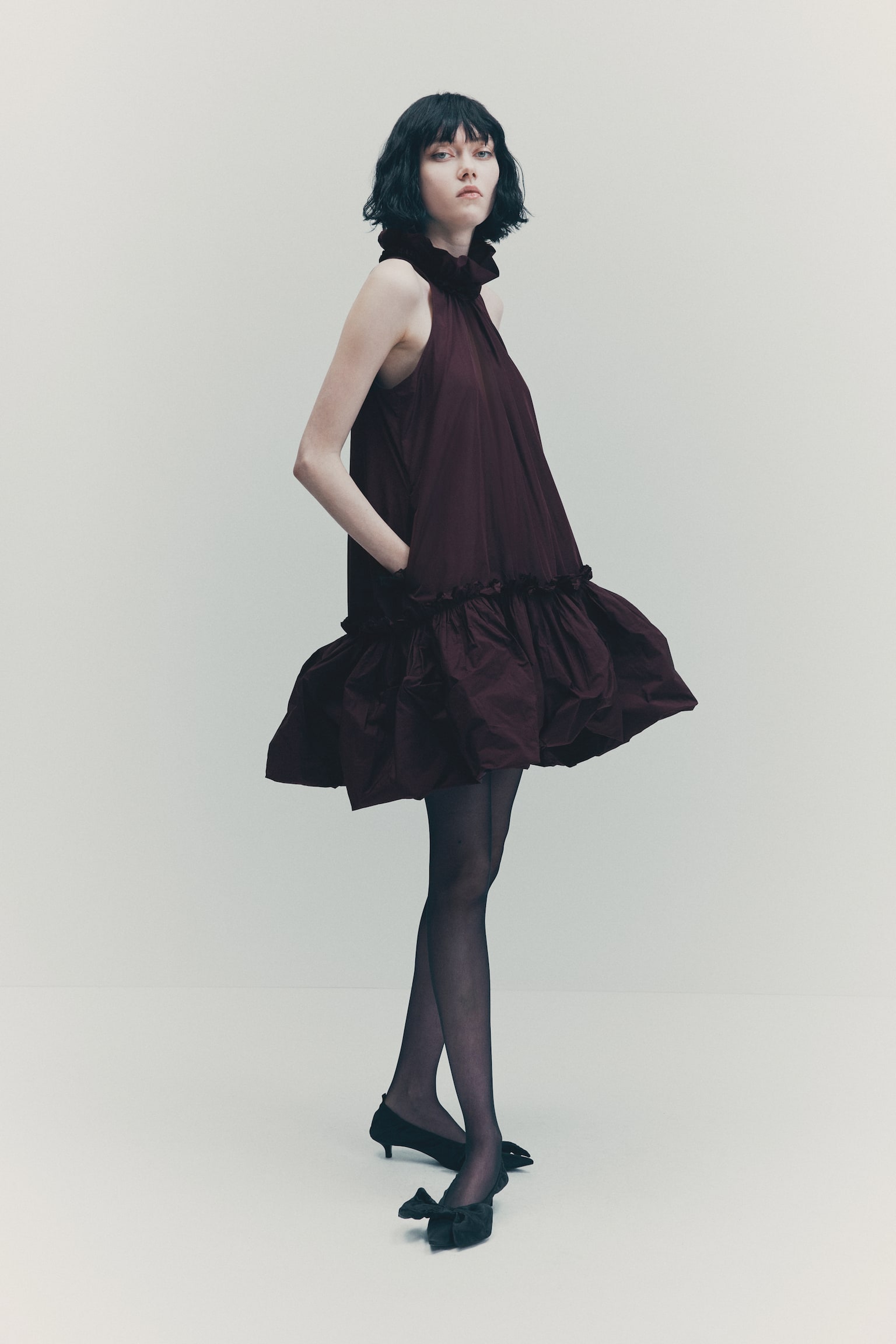 Frill-collar dress - Burgundy - 1