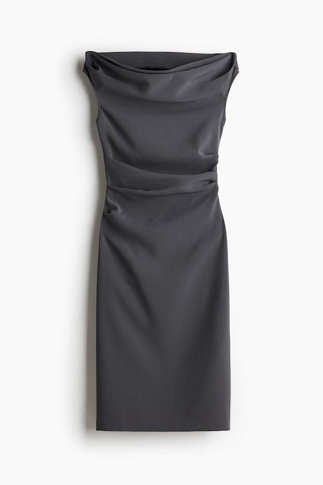Vestido drapeado de sarga - Gris oscuro/Negro - 1