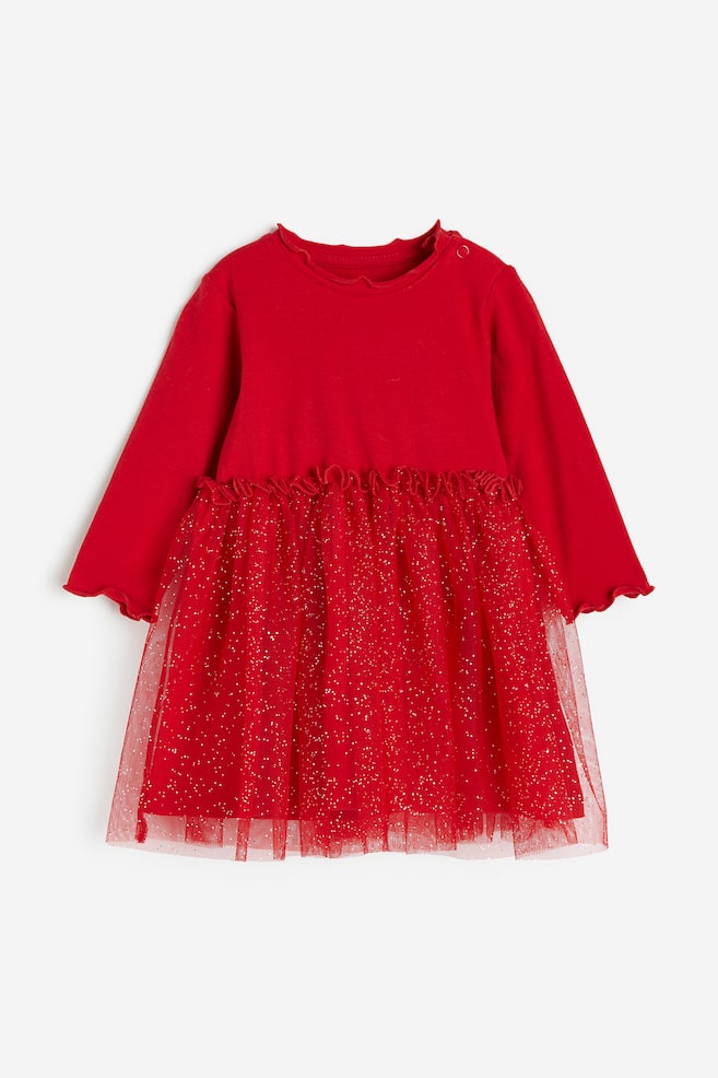 Tulle-skirt jersey dress - Red/Light pink - 1