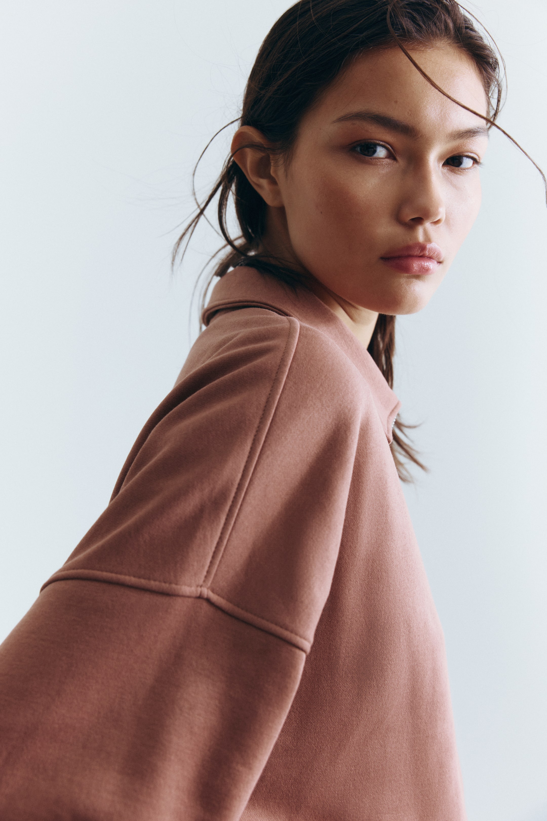 Se større billede: Sweatshirt med lynlås foroven - Støvet mørk rosa - DAME | H&M DK 3