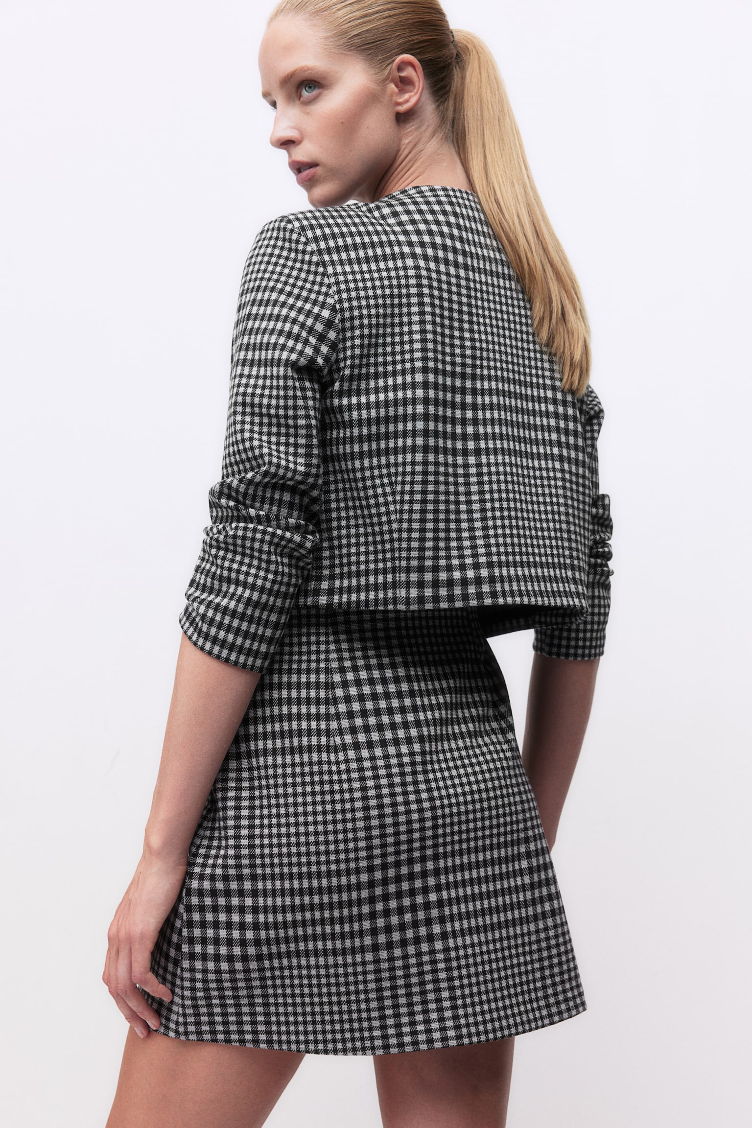 Pocket-detail mini skirt - Black/Checked - 5