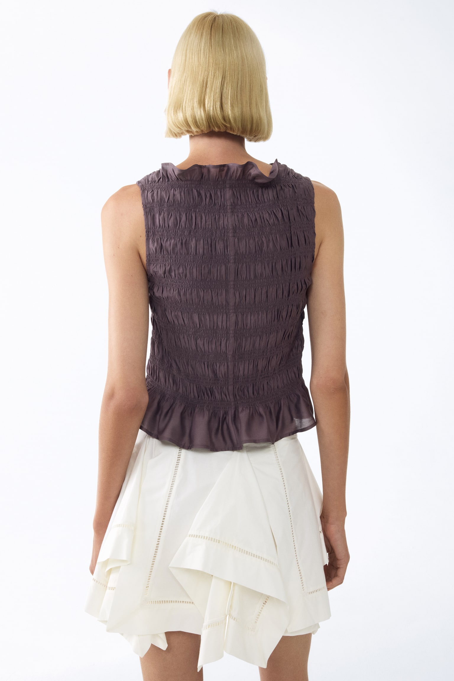 Женский топ H&M Smocked Top, цвет: Пыльный фиолетовый — фото 5