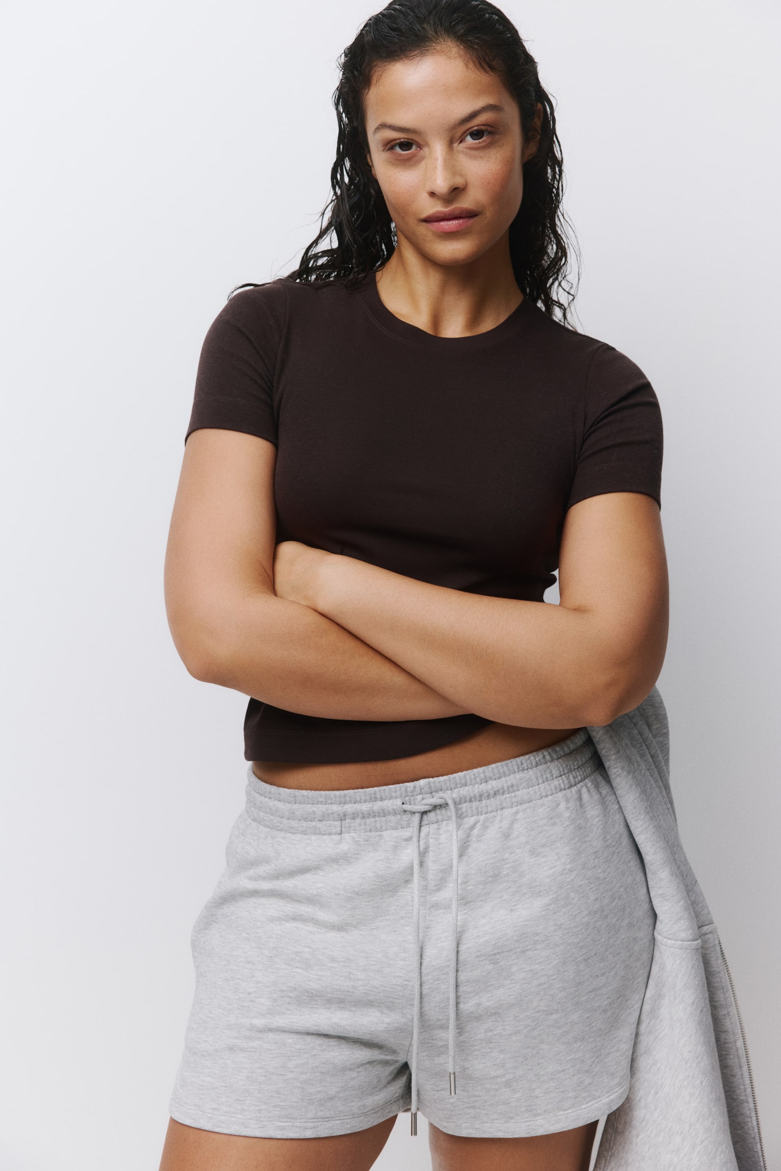 Tricou din bumbac - Maro-închis/Alb/Galben-pal/Negru/Roz-prăfuit închis/Gri-deschis prăfuit/Roz - 6