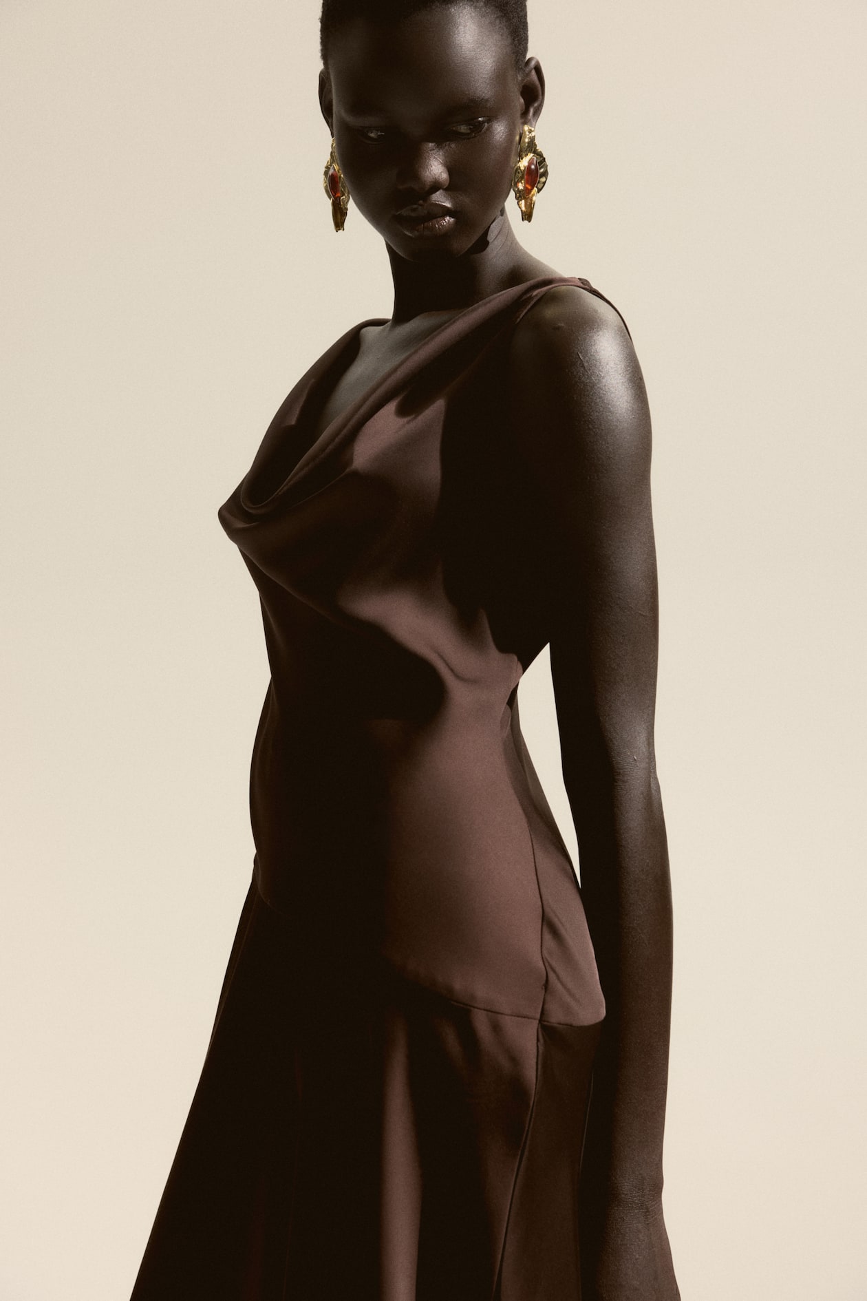 Women's Dark brown Cowl-Neck Dress | H&M US Women's Dark brown Cowl-Neck Dress | H&M US