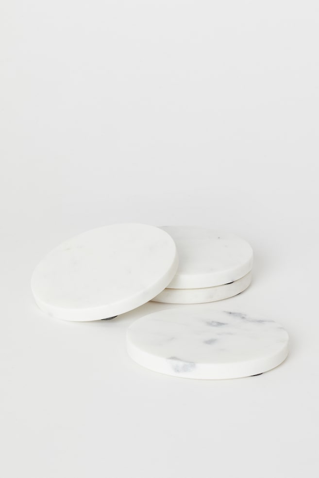 Sottobicchieri in marmo, 4 pz - Bianco/marmorizzato - 4