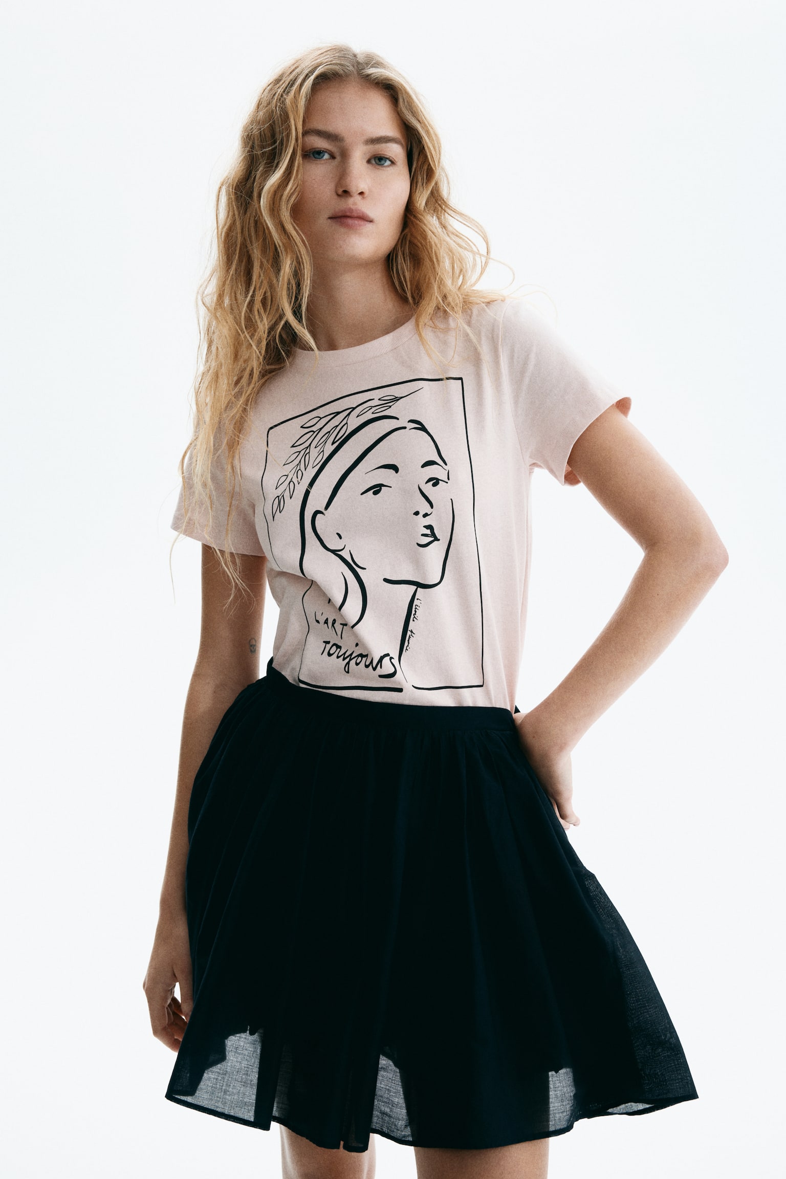 Áo thun cotton - Màu hồng nhạt/L'art Toujours - 3