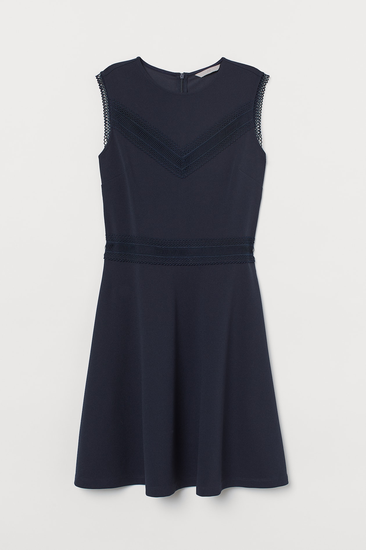 Lace-trimmed Dress - Round Neck - Sleeveless - Dark blue - Ladies | H&M US