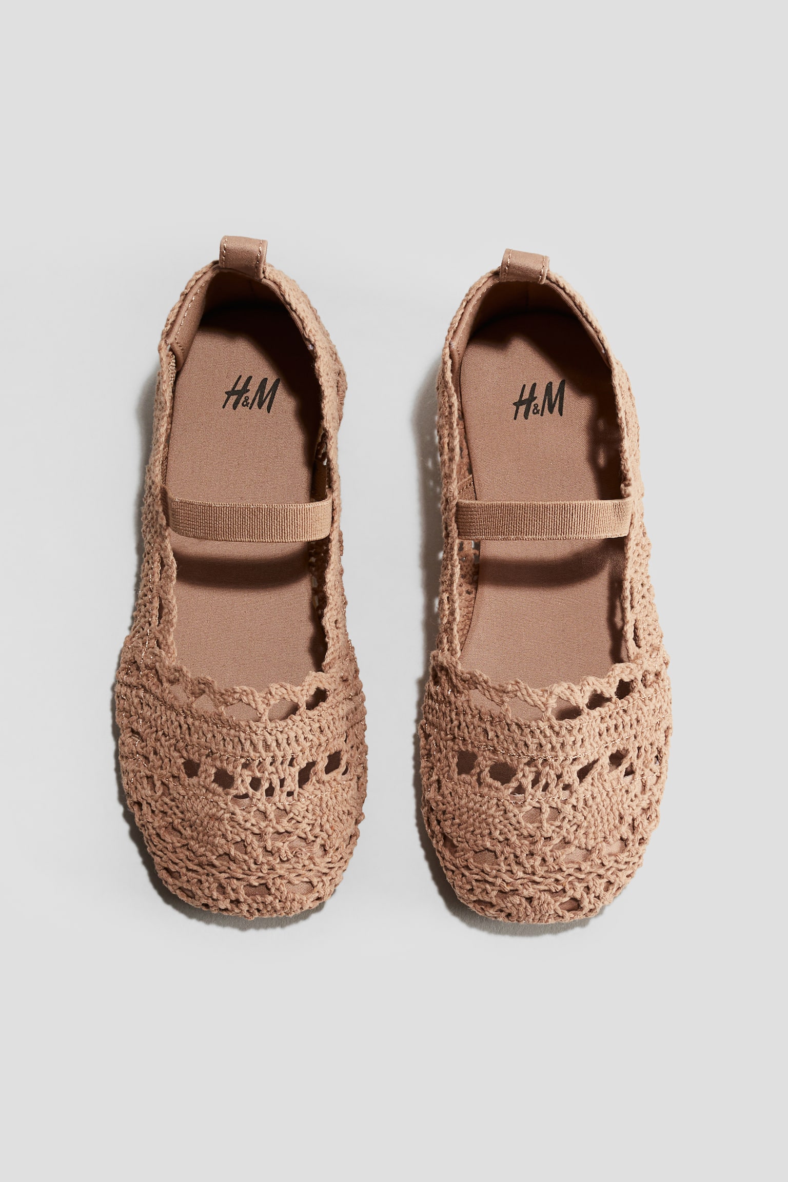 Crochet Look Ballet Flats - Dark beige/White - 3