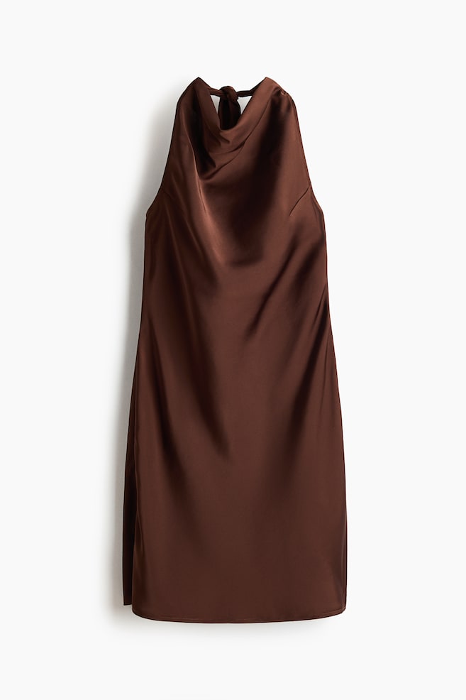 Satin halterneck dress - Dark brown - 1