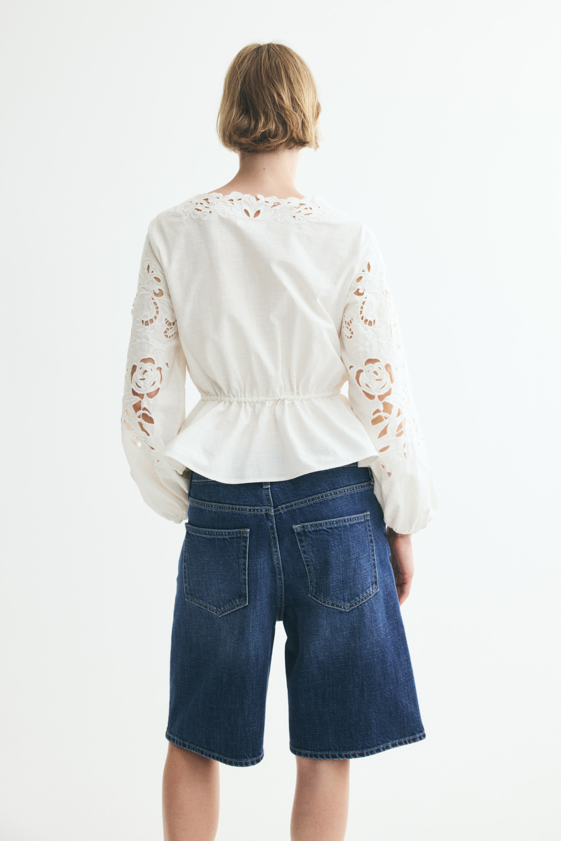 Peplum Blouse with Eyelet Embroidery