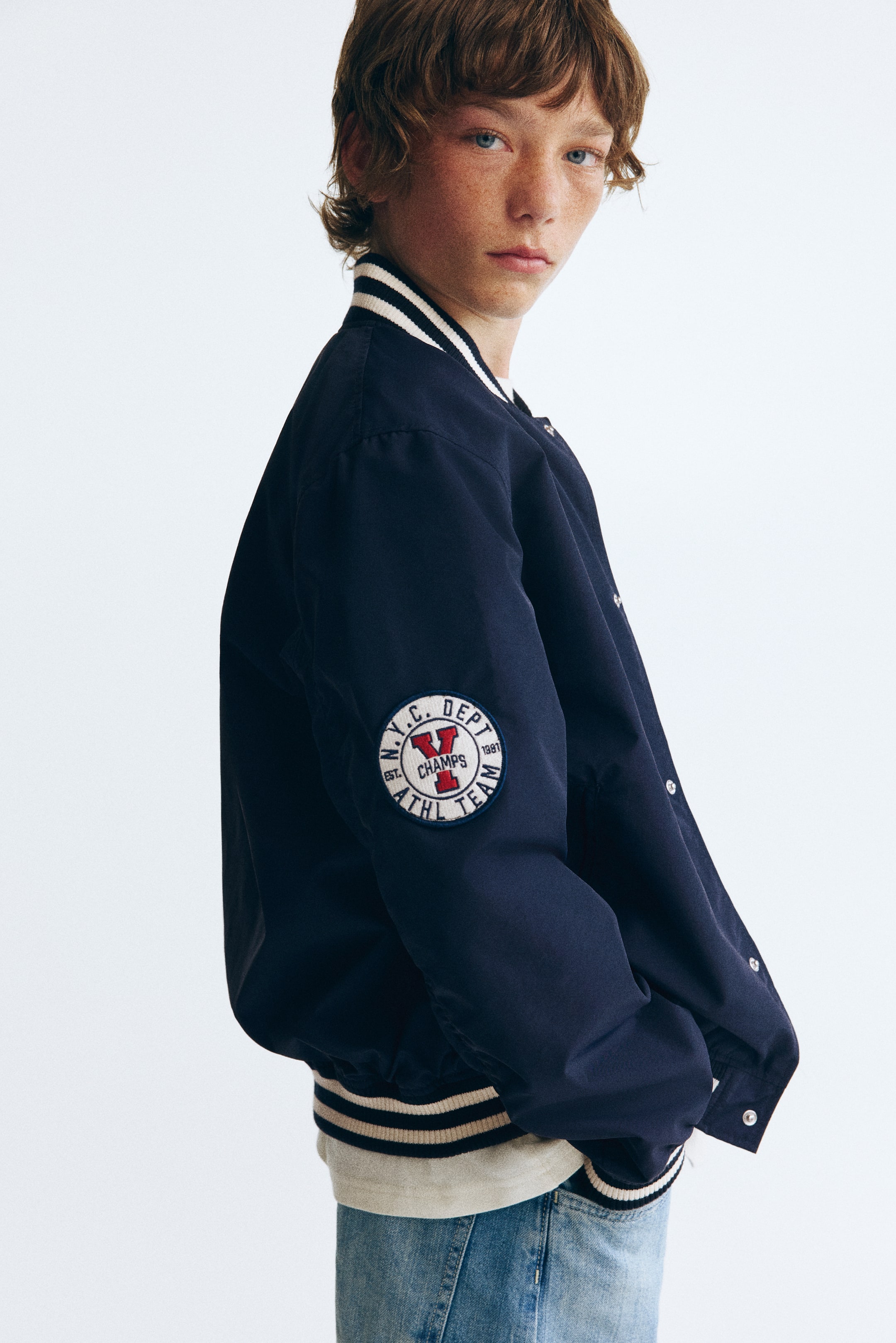 Motif-Detail Baseball Jacket