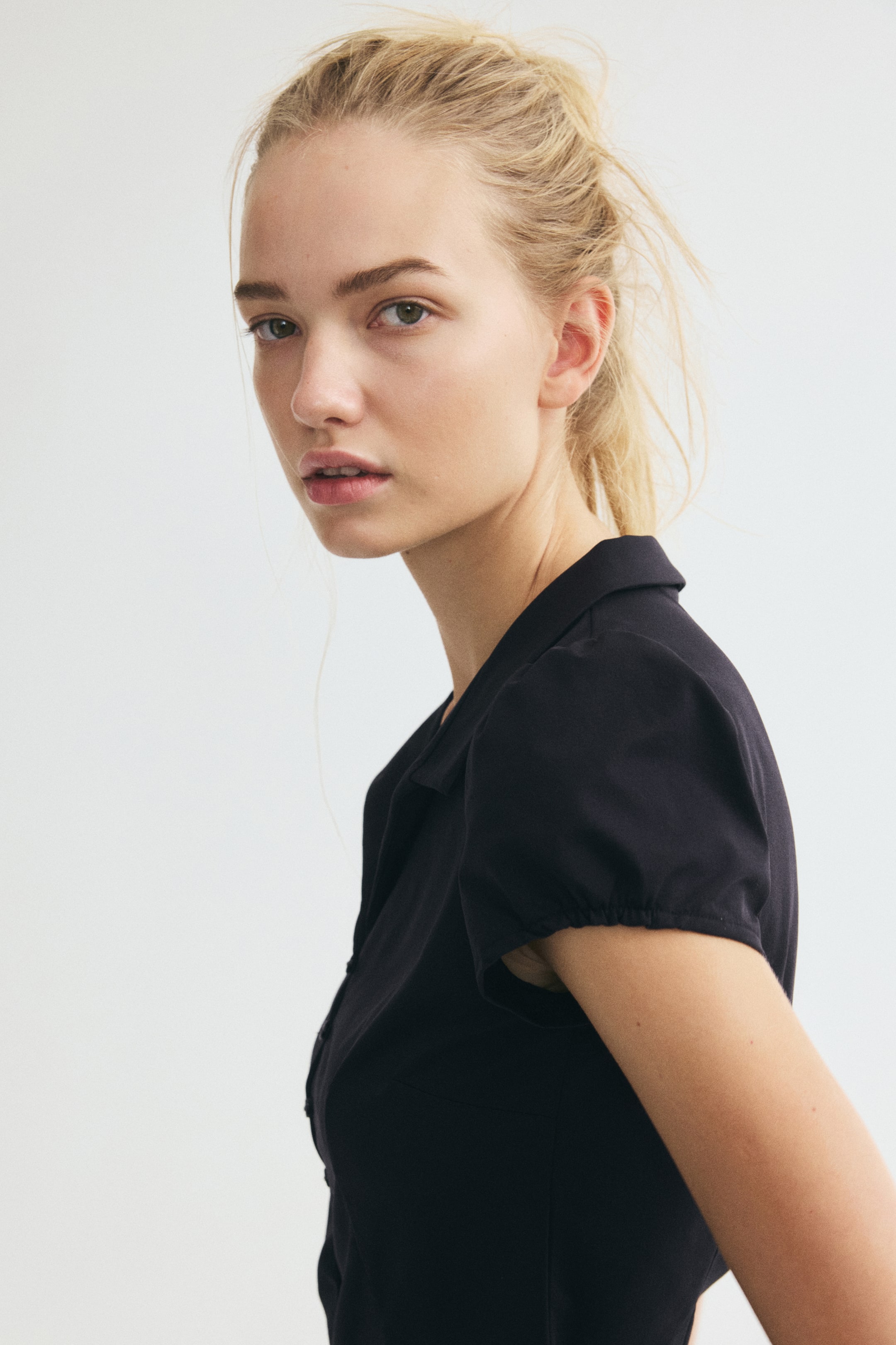 Button-Front Top with Collar