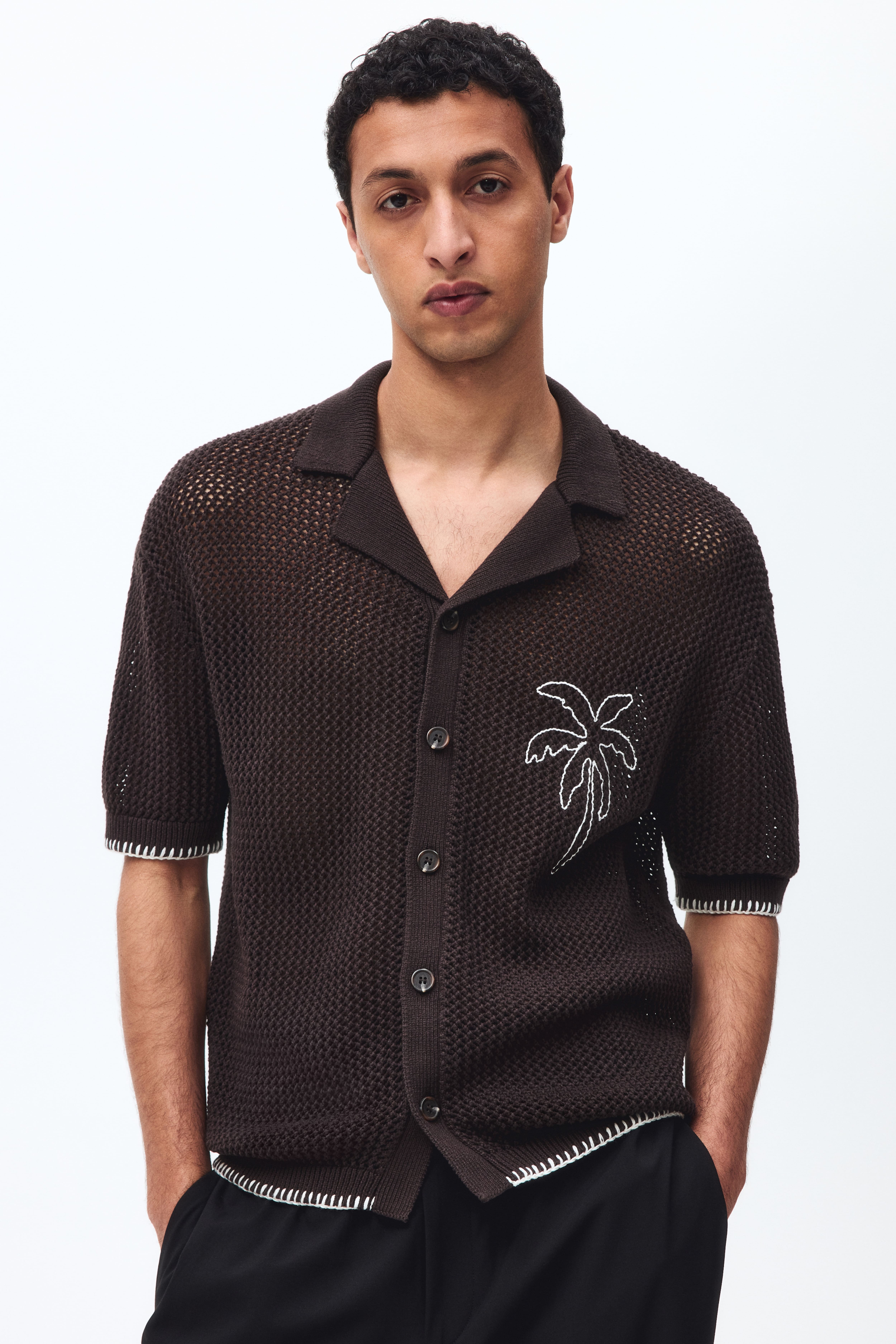 Relaxed-Fit Open-Knit Resort Shirt