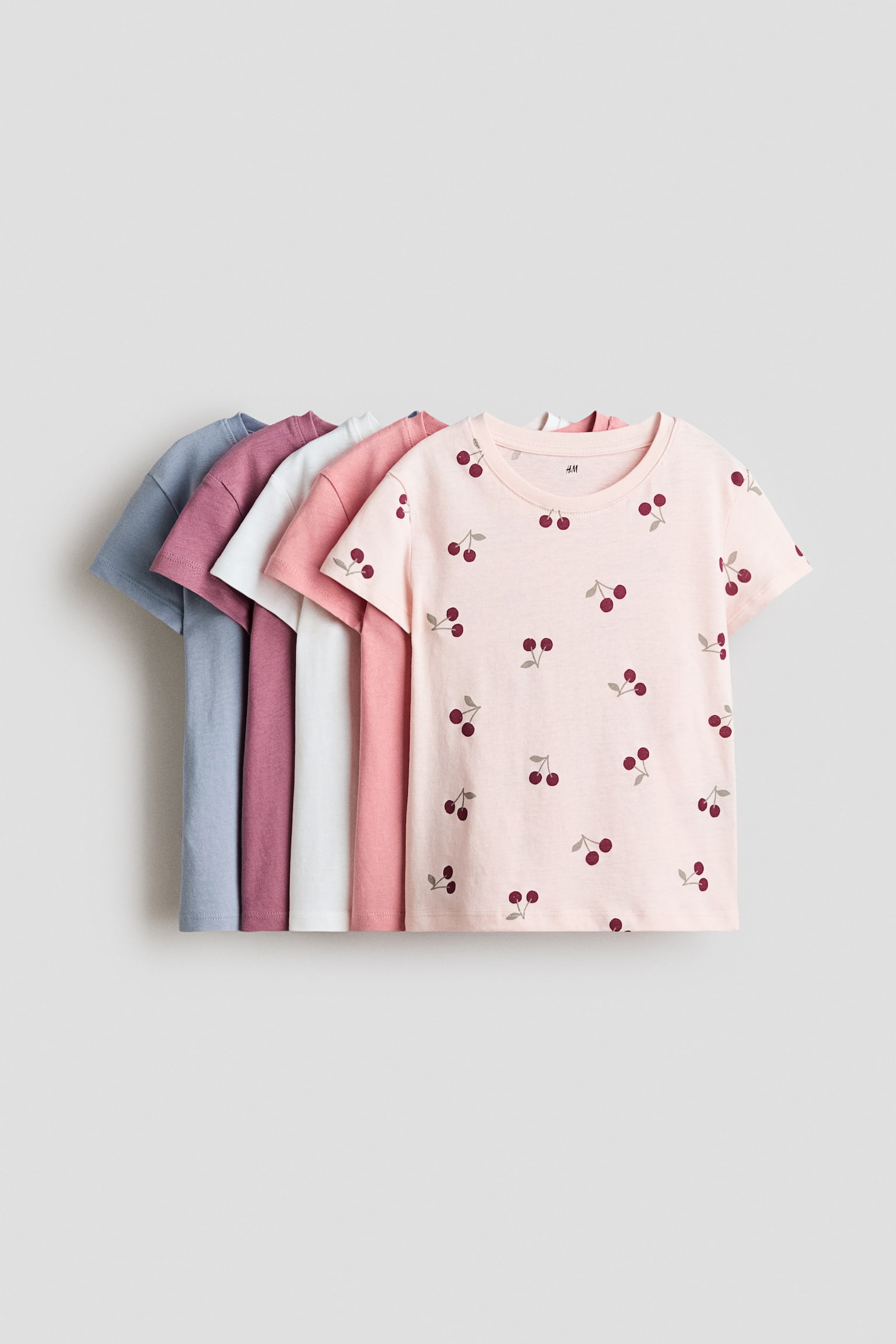 5-pack T-shirts - Light pink/Cherries/Light pink/Light green/Yellow/Pink/White/Beige/Purple/Beige/Green - 1