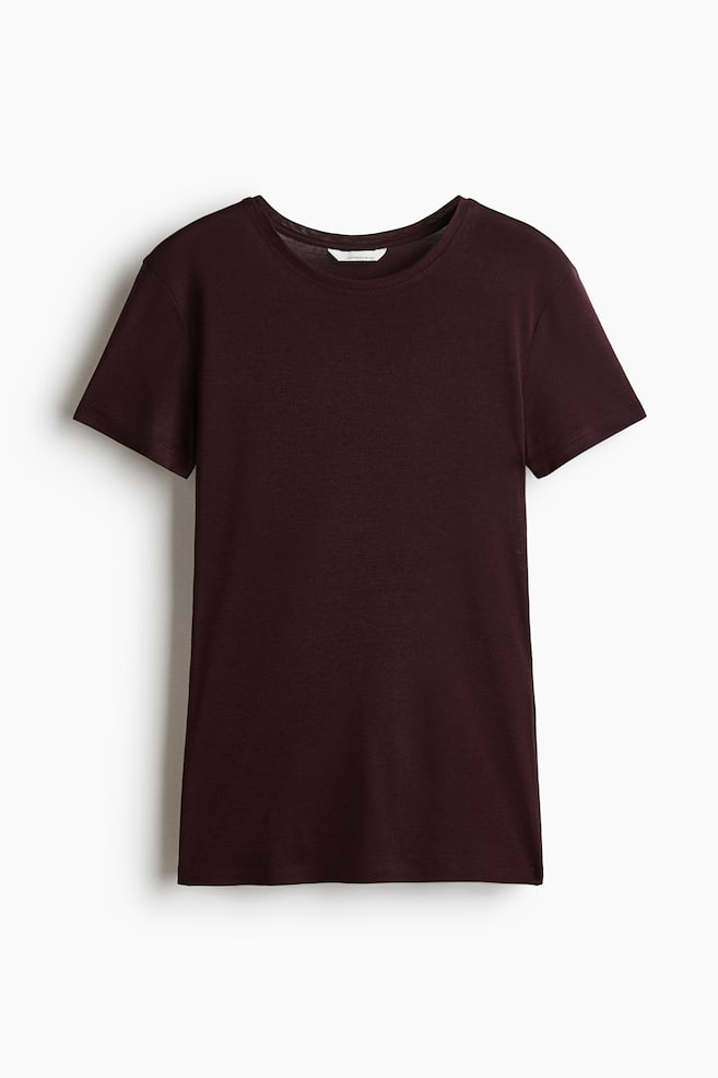 T-Shirt aus Seidengemisch - Dunkelbraun/Weiß - 1