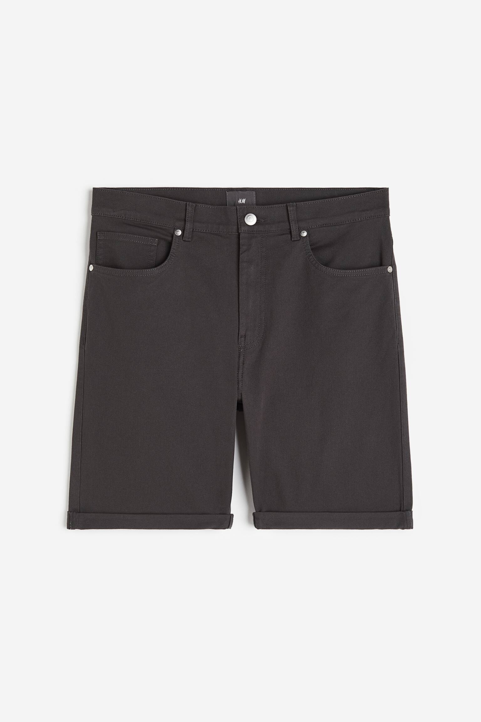 Quần short cotton dệt chéo Slim Fit - Màu xám đậm - 1