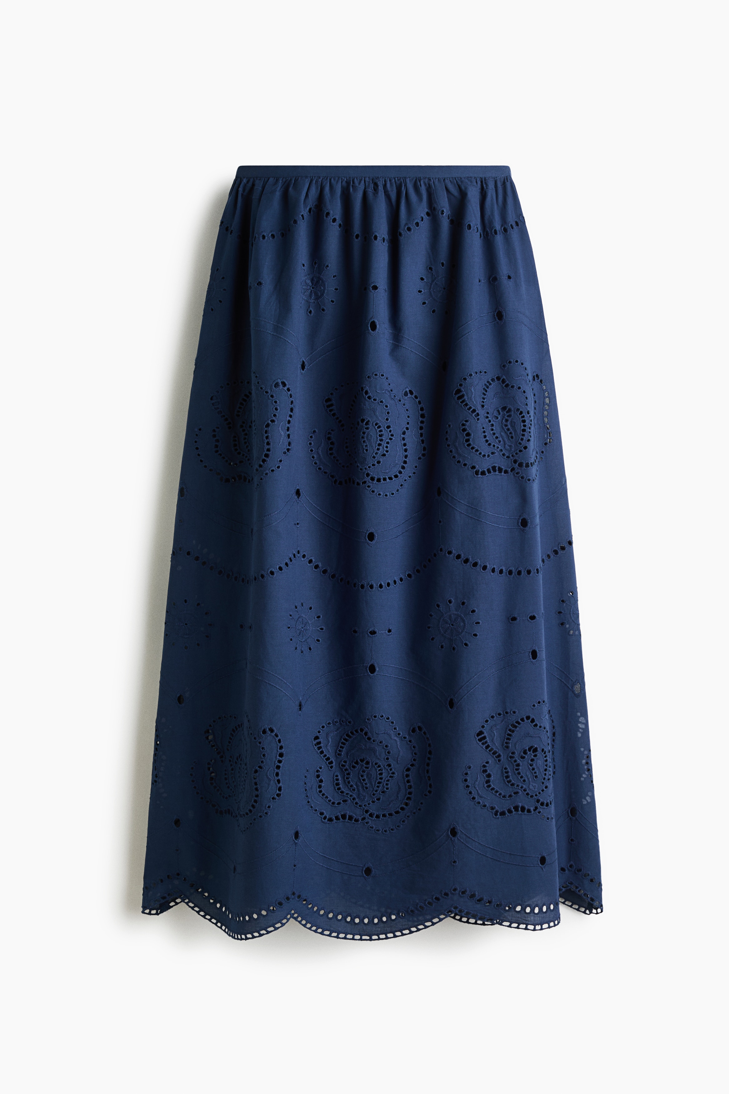 Broderie anglaise cotton skirt - Navy blue