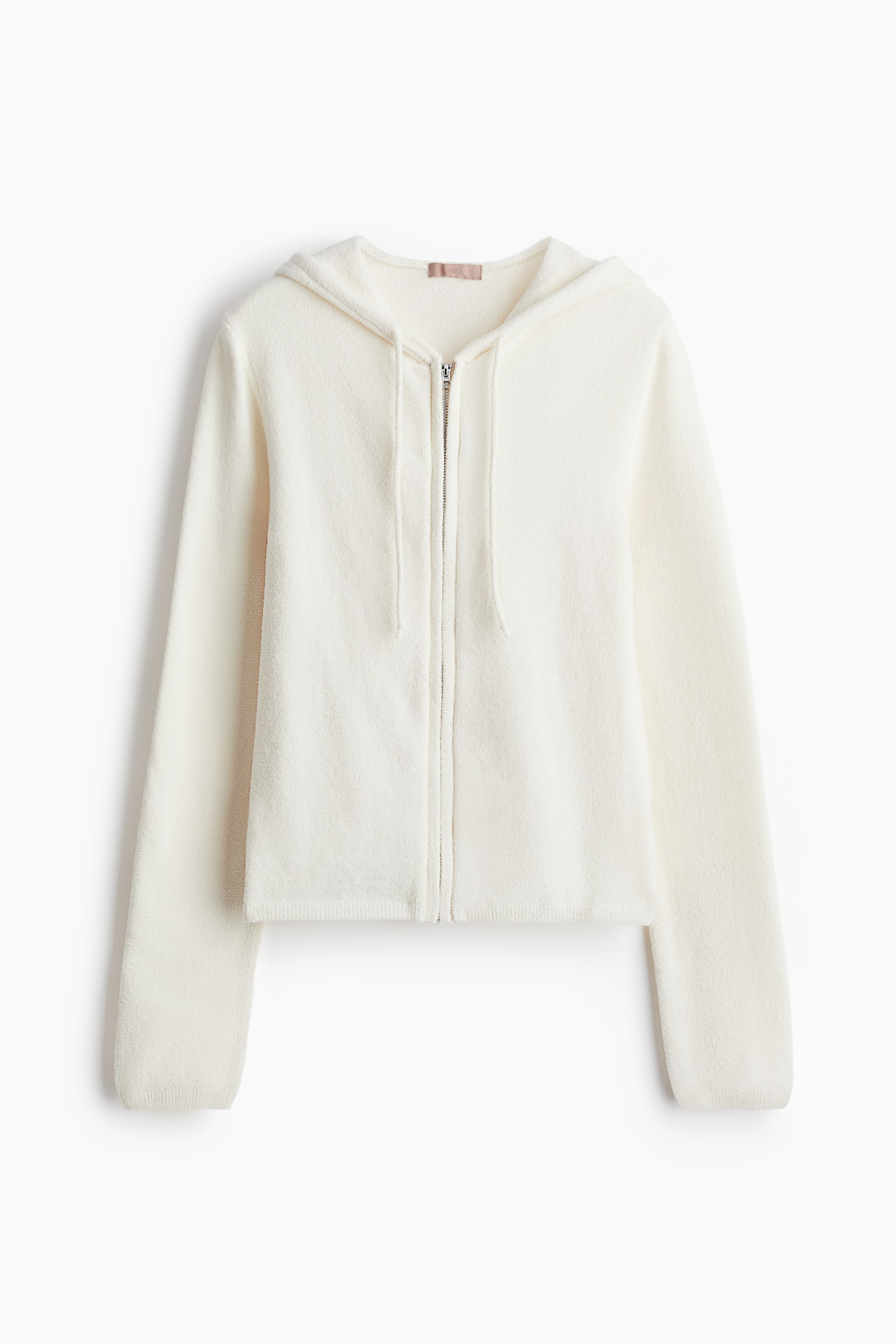 Zip-through chenille hoodie - Cream/Black - 2