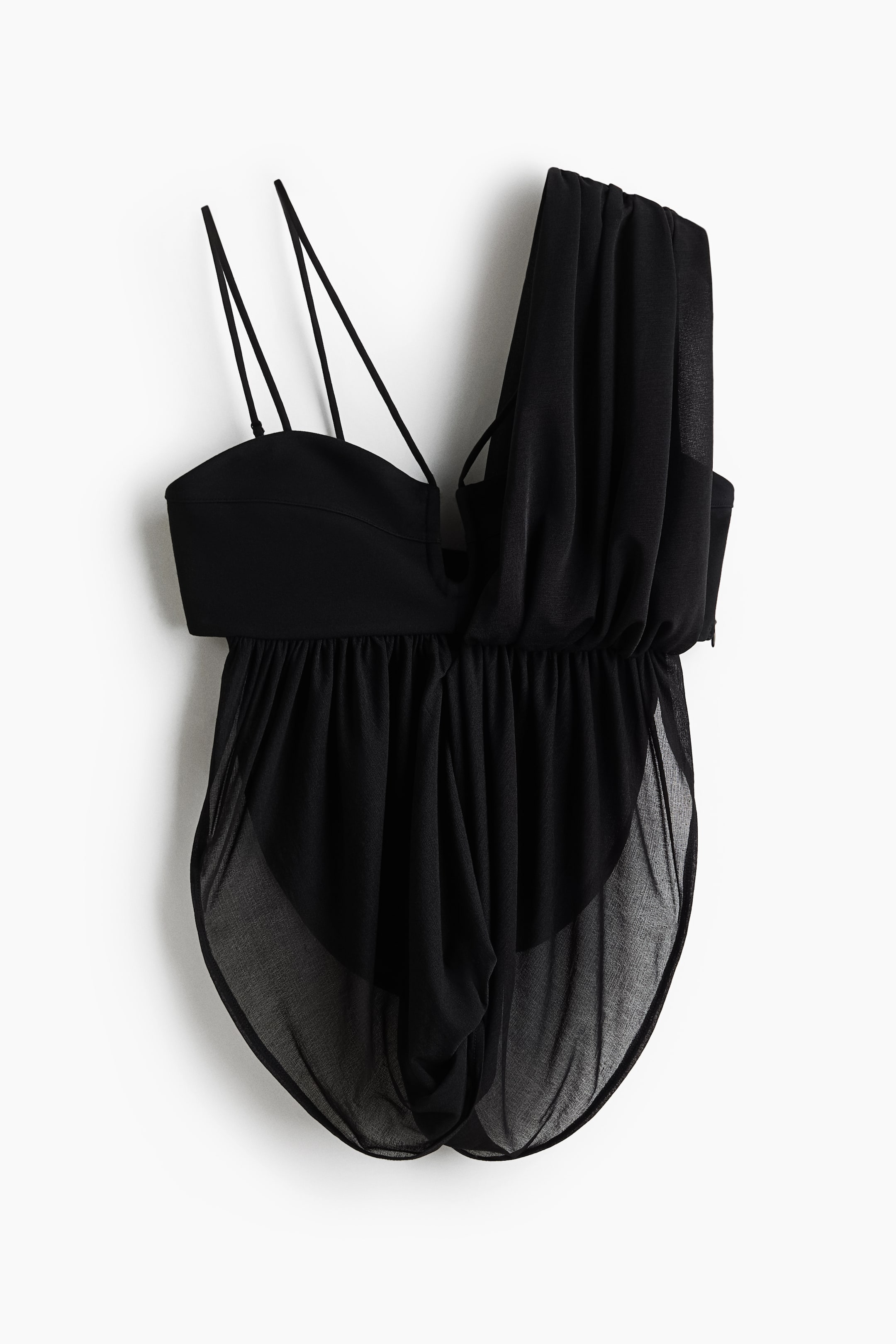 View larger image: Draped dual-fabric crop top - Black - Ladies | H&M 1