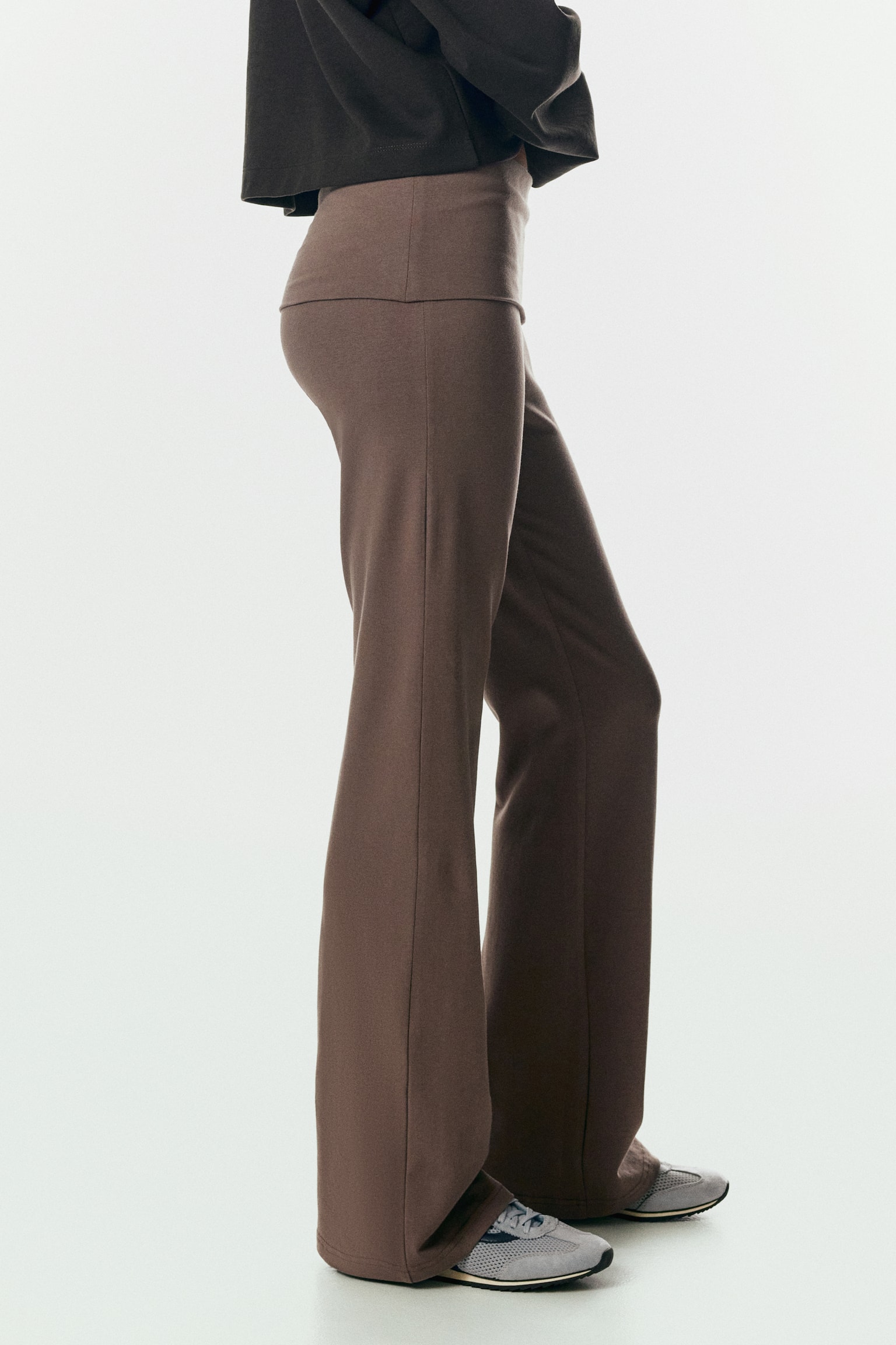 Foldover-Waist Cotton Pants - Dark taupe/Navy blue/Light brown/Black/Burgundy/Khaki green/Gray melange/Dark brown - 4