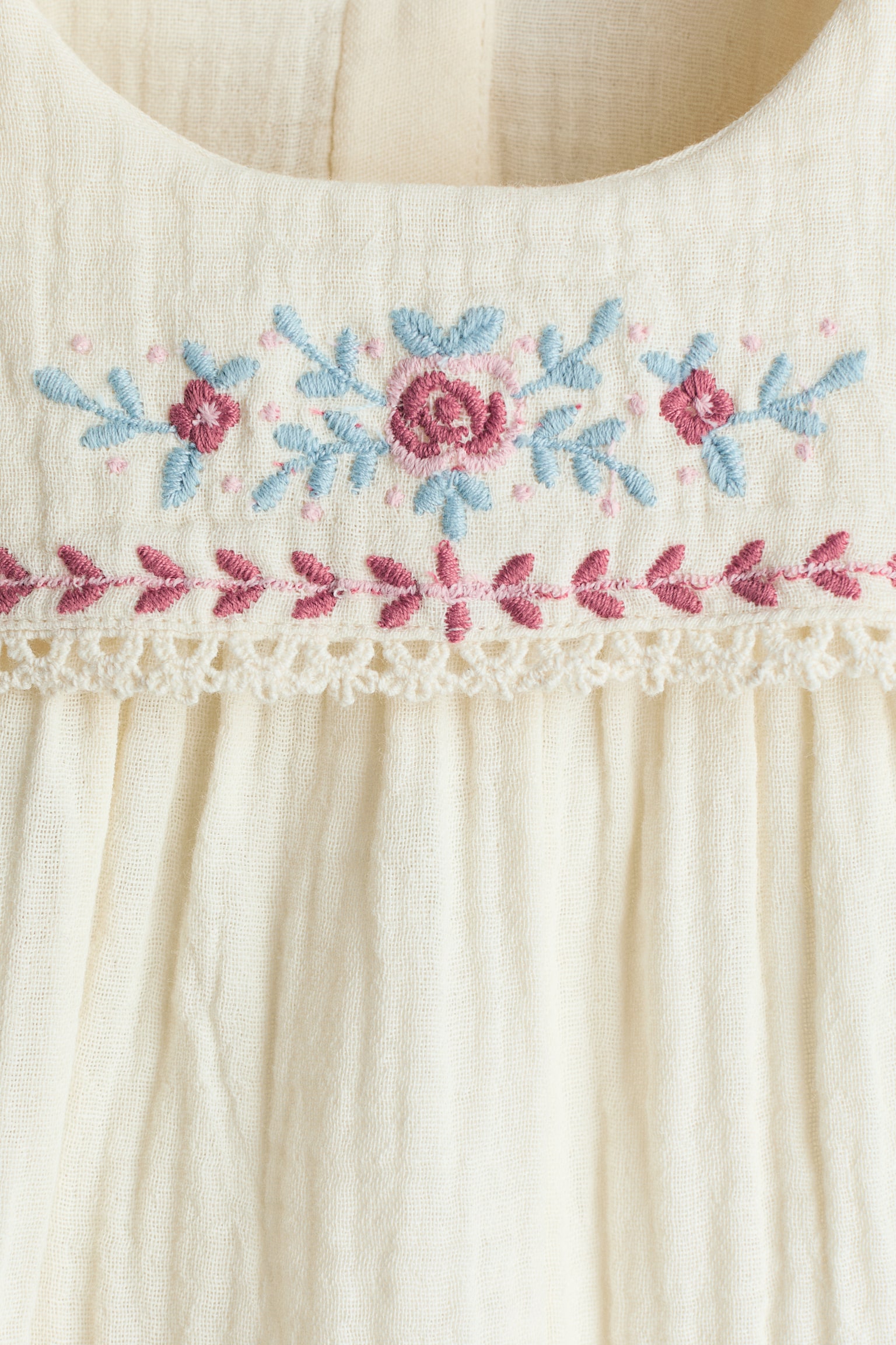 Детский комбинезон H&M Embroidered-Detail Cotton Romper Suit, цвет: Кремовый — фото 3