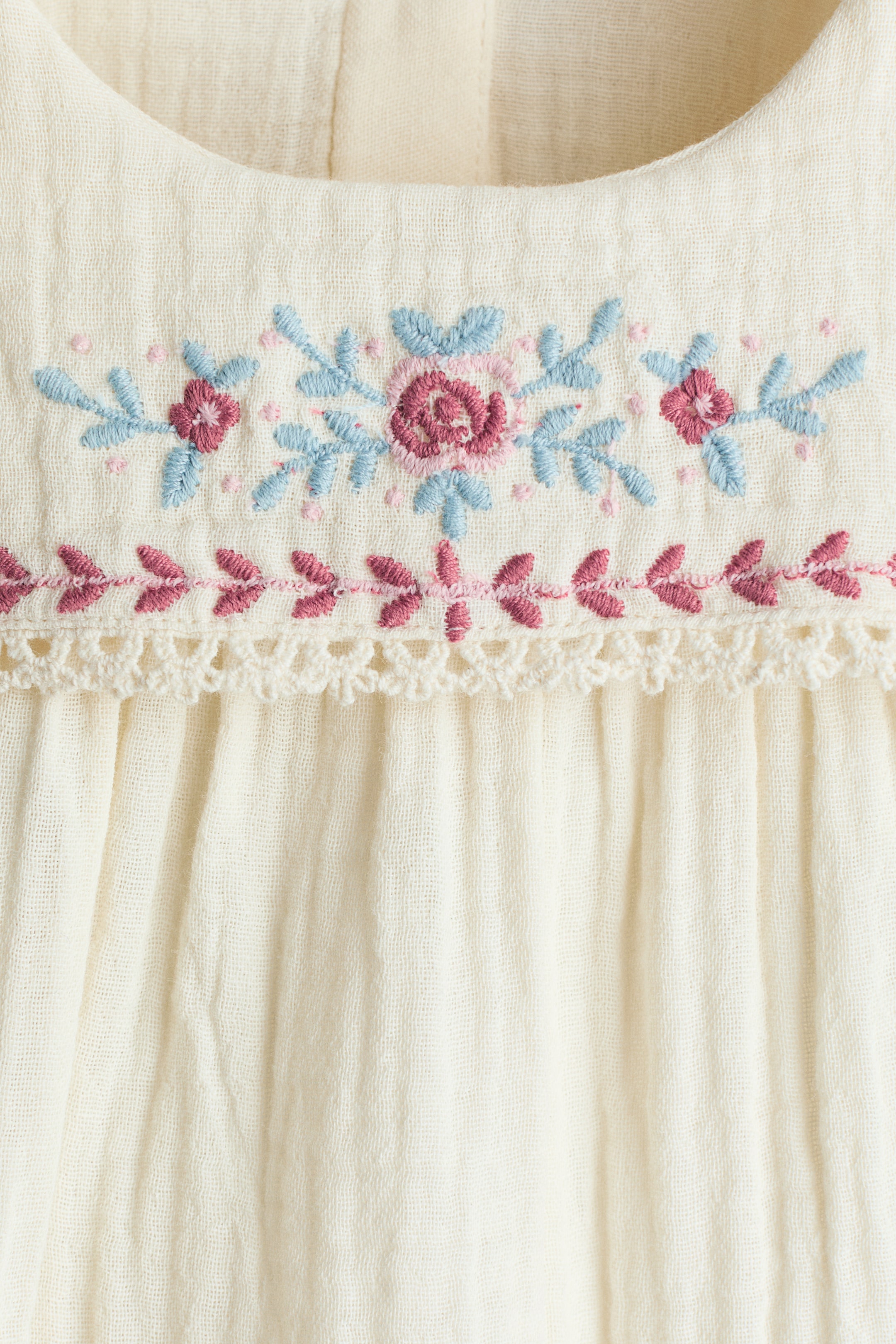Embroidered-Detail Cotton Romper Suit