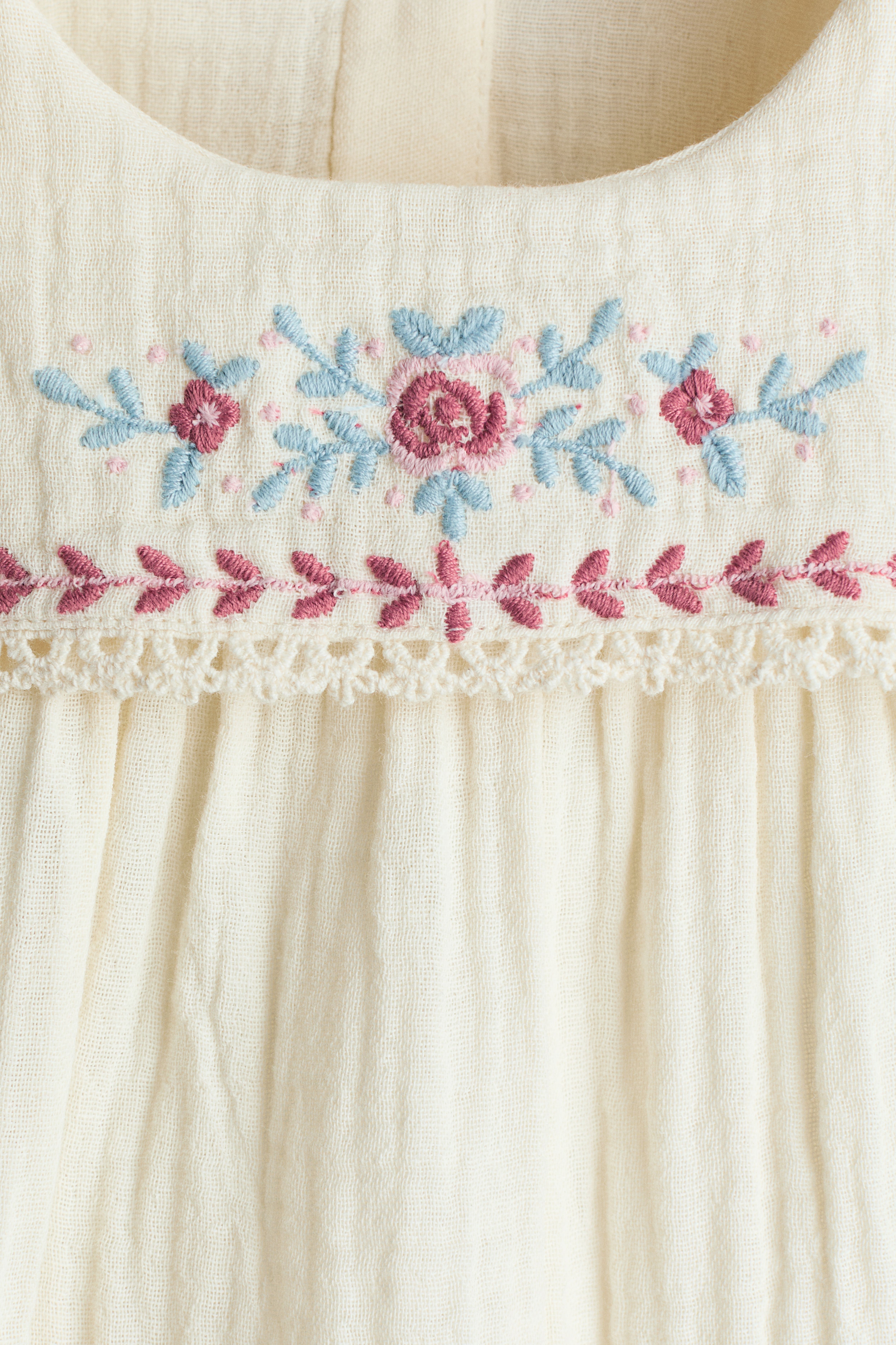 Embroidered-Detail Cotton Romper Suit