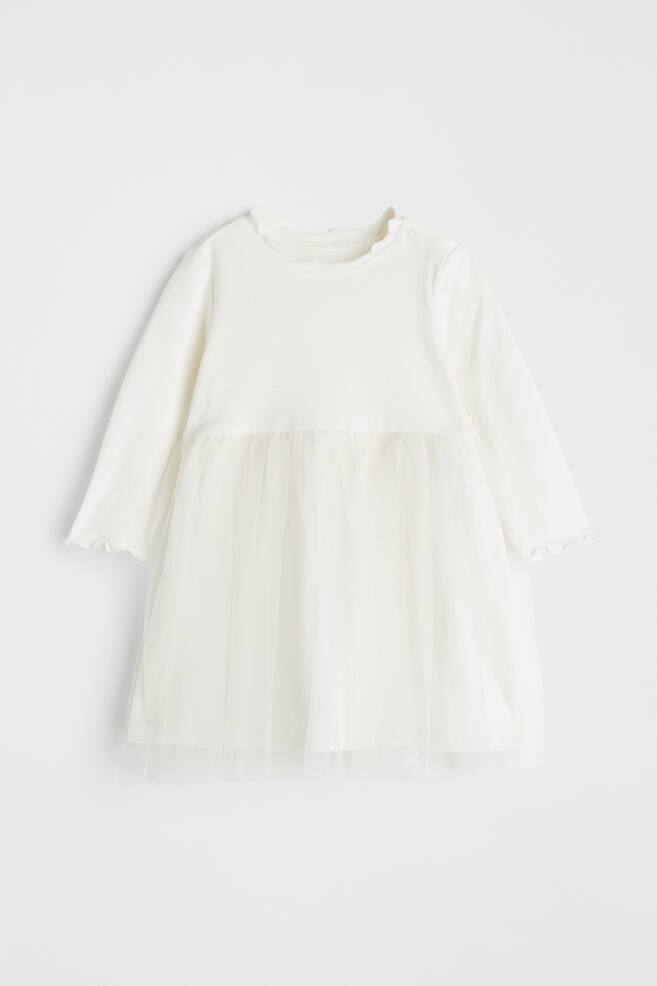 Tulle-skirt jersey dress - White/Pink/Red