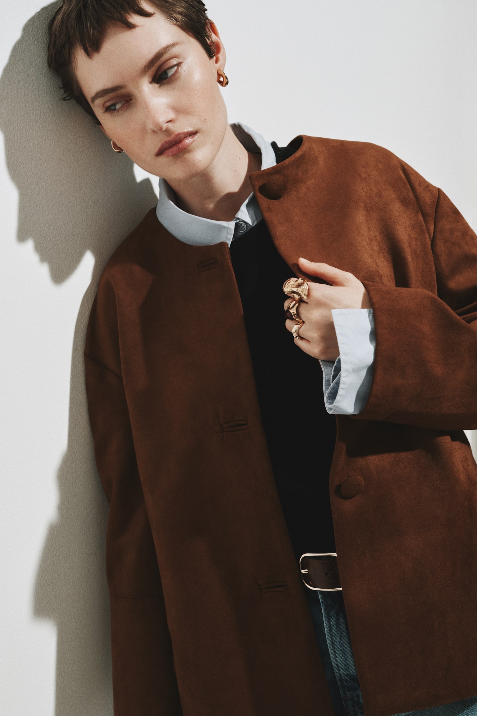 Kurtka bez kołnierza - Brązowy - 4